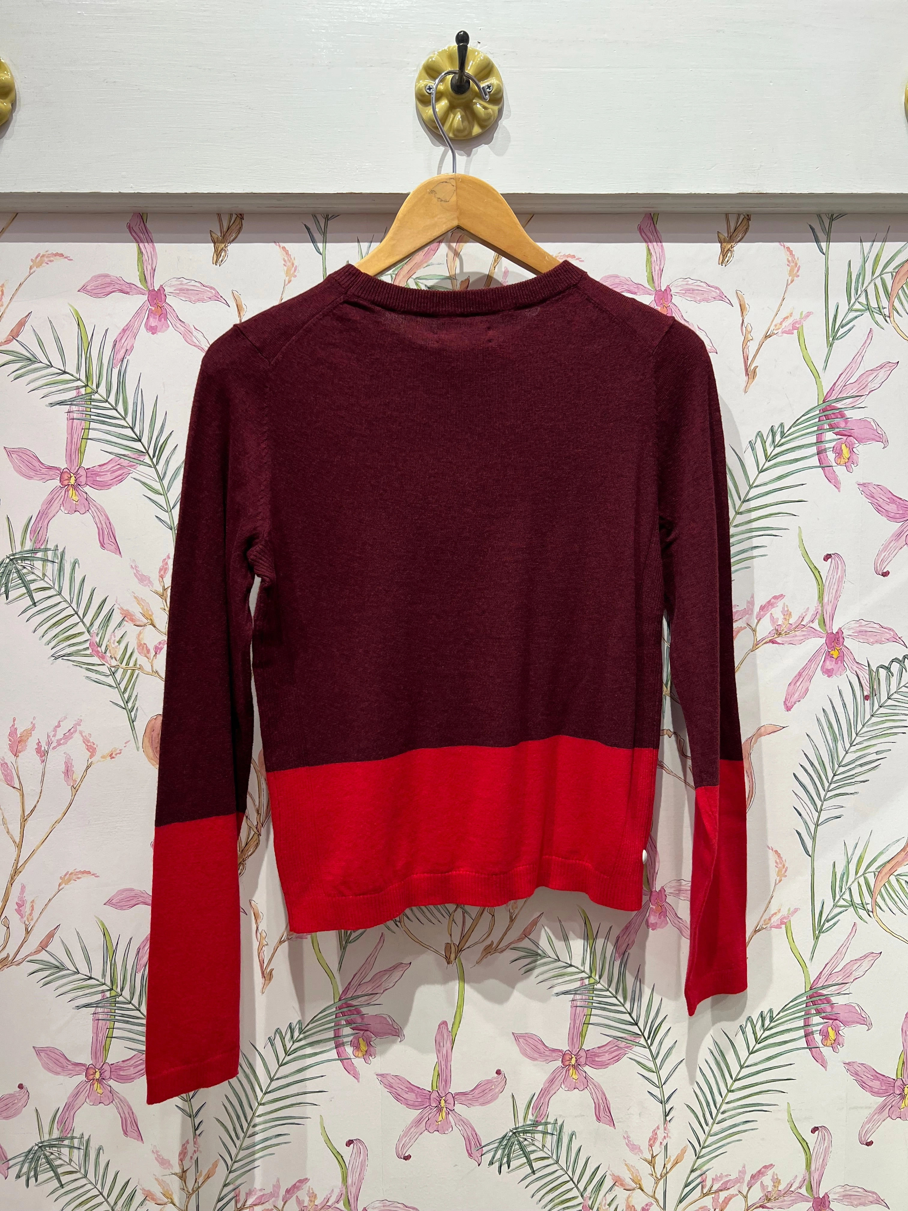 Roxy Long Sleeve Top in Syrah Shrinkage Prevention Treatment Tagless Labeling