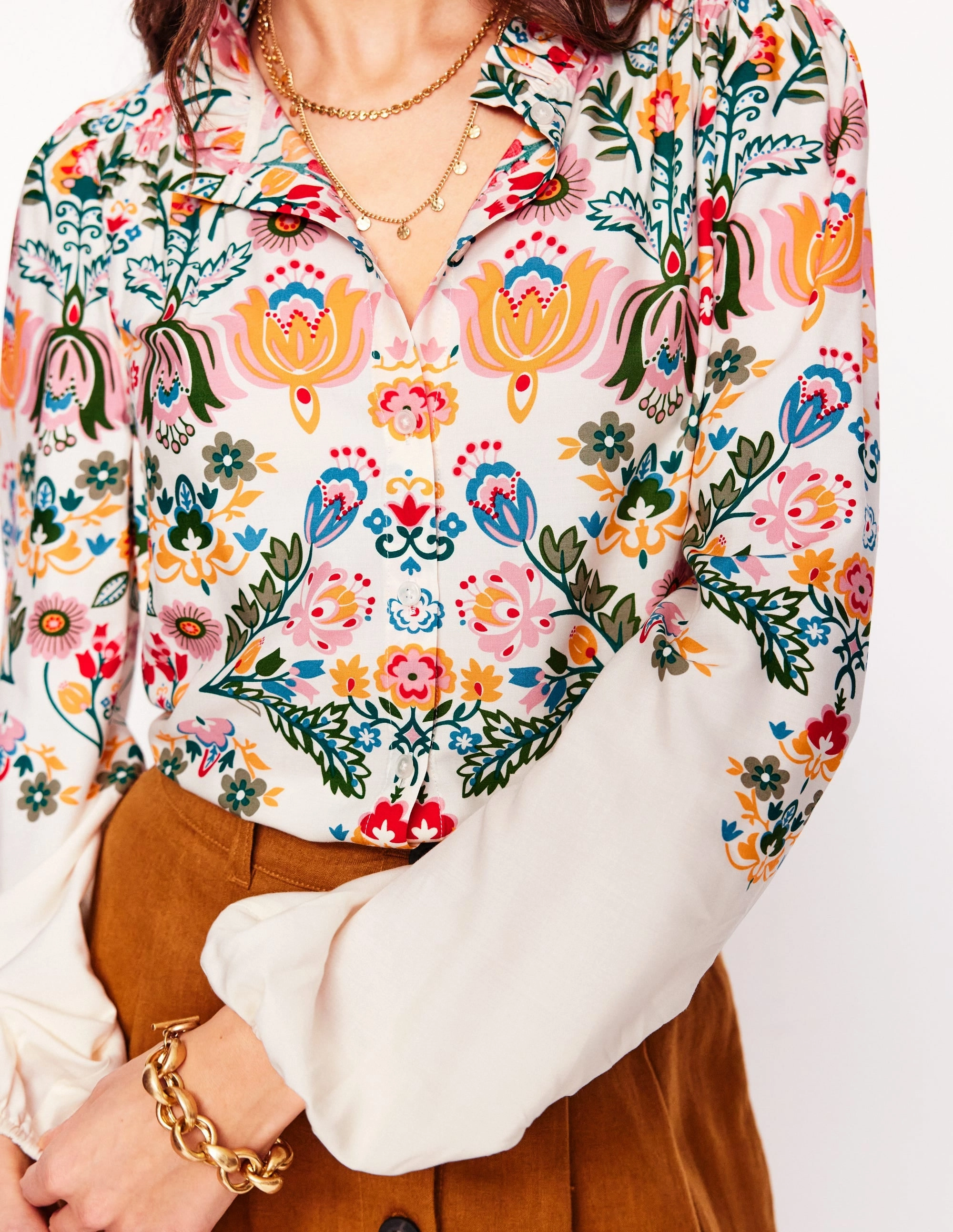 Ruffle Collar Blouse-Ivory, Tulip Fusion MultiPocket Design Durable Weave