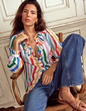 Easy Wear Ruffle Collar Silk Blend Top-Mauve, Strawberry Tart Rainbow