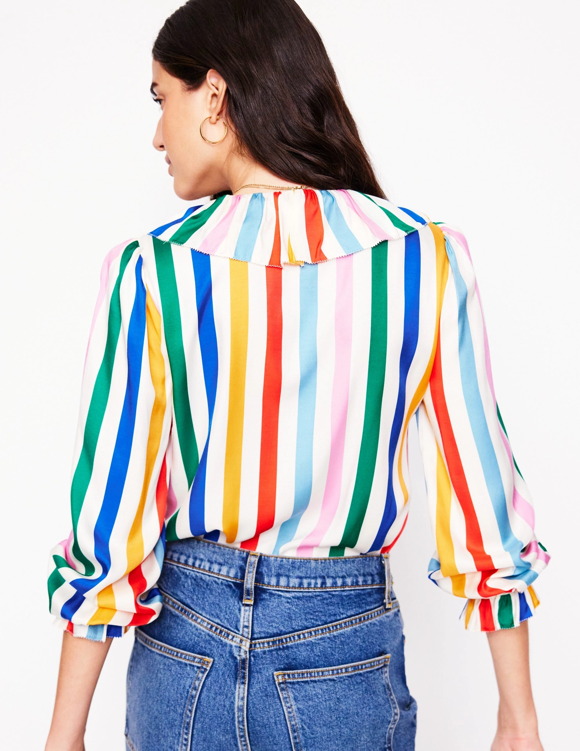 Formal top Soft touch finish Ruffle Collar Silk Blend Top-Mauve, Strawberry Tart Rainbow