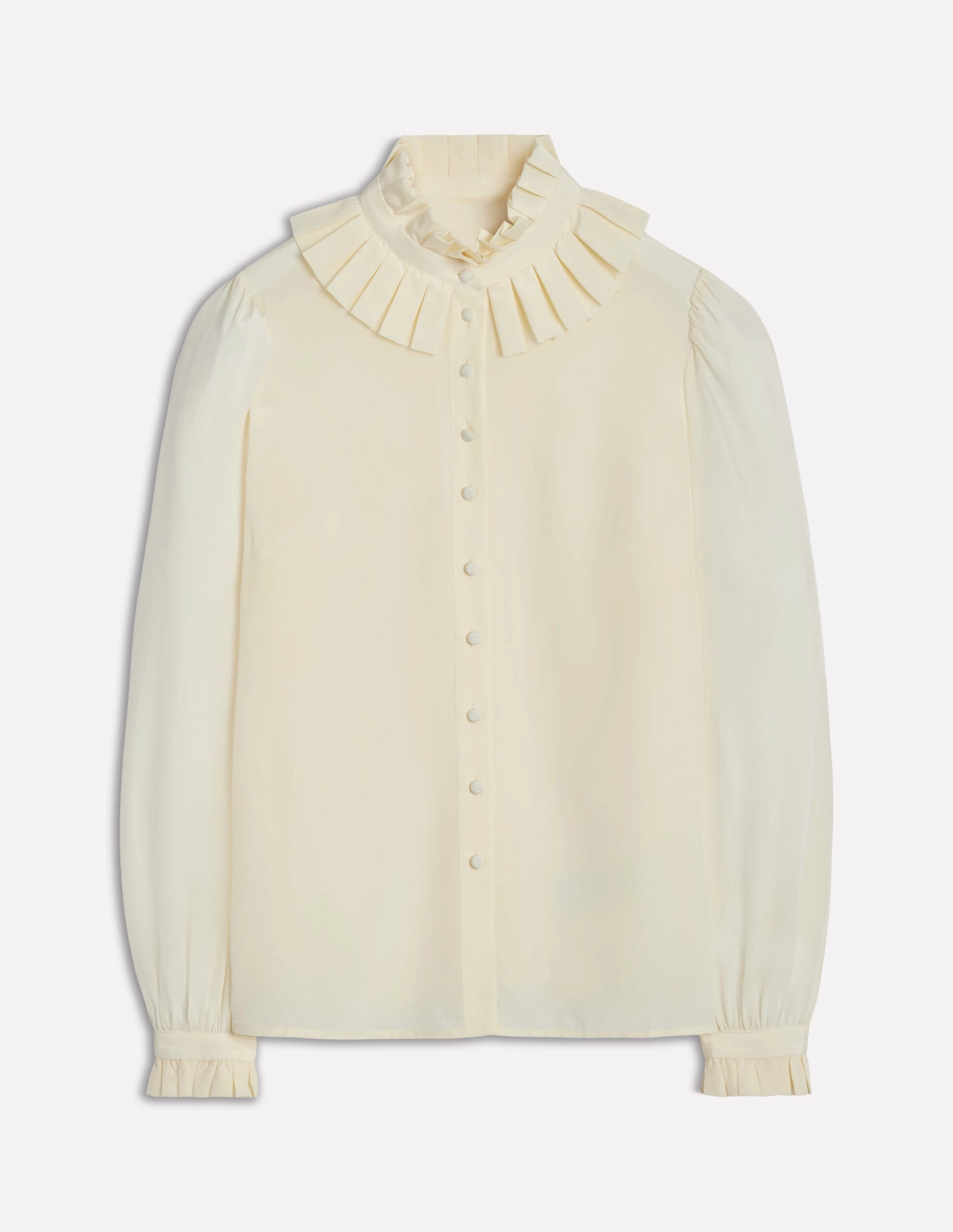 Ruffle Collar Silk Blouse-Ivory Odor Control Finish