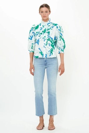 Outdoor Apparel Ruffle Front Button Blouse in Green