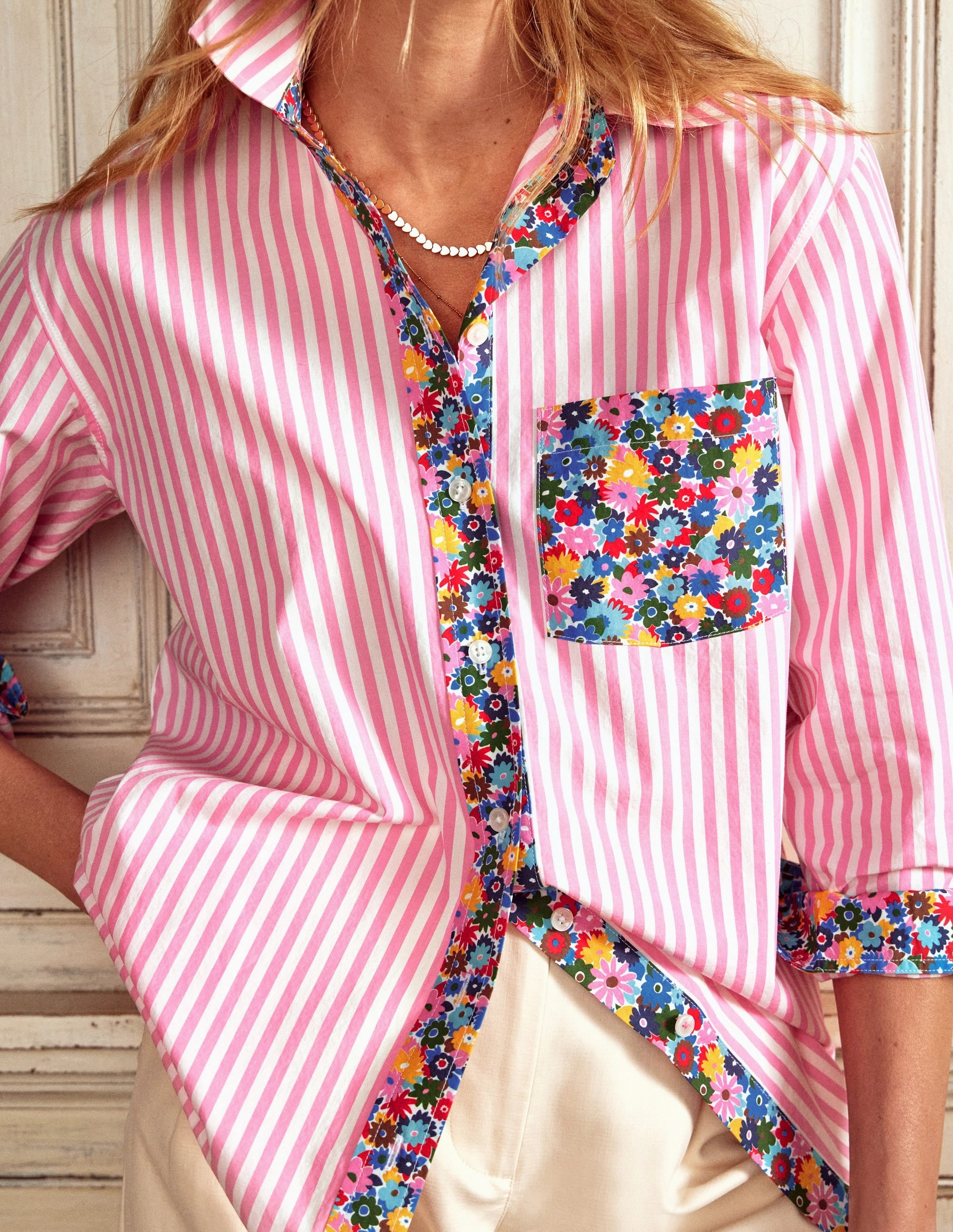 Sadie Relaxed Cotton Shirt-Multi, Paintbox Ditsy HighDensity Weave