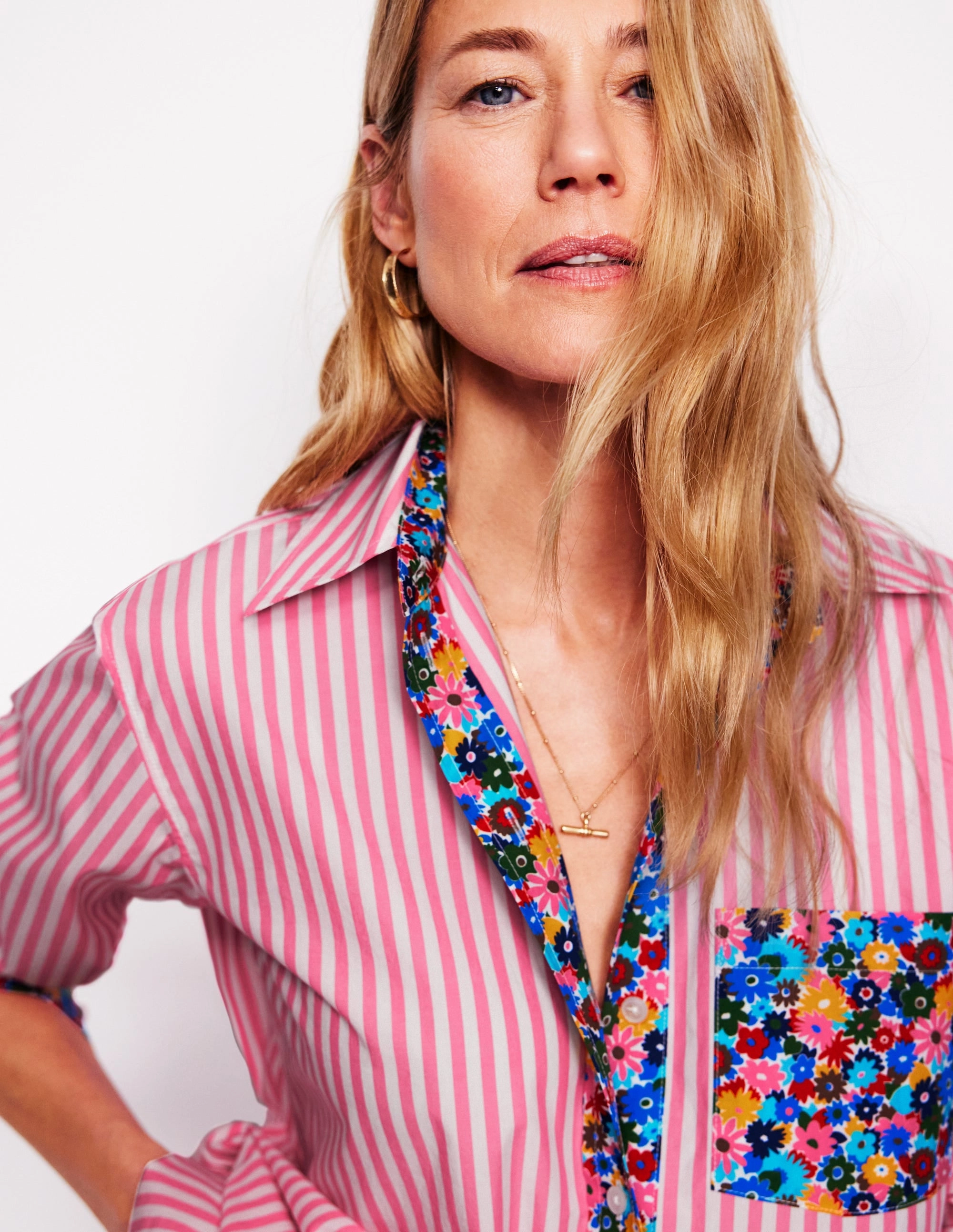 ConvertibleCollarSystem Sadie Relaxed Cotton Shirt-Multi, Paintbox Ditsy