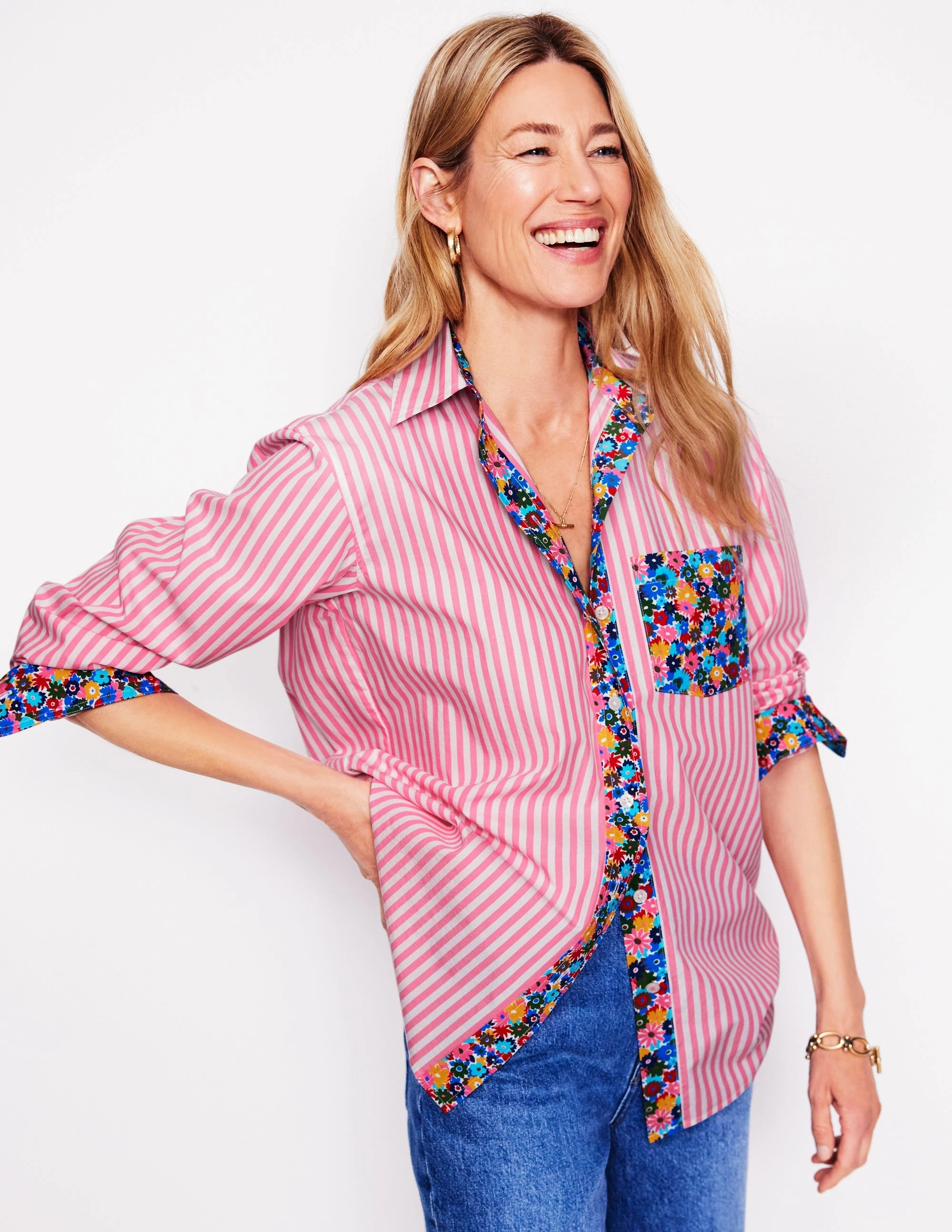 NoRoll Hem Technology Sadie Relaxed Cotton Shirt-Multi, Paintbox Ditsy