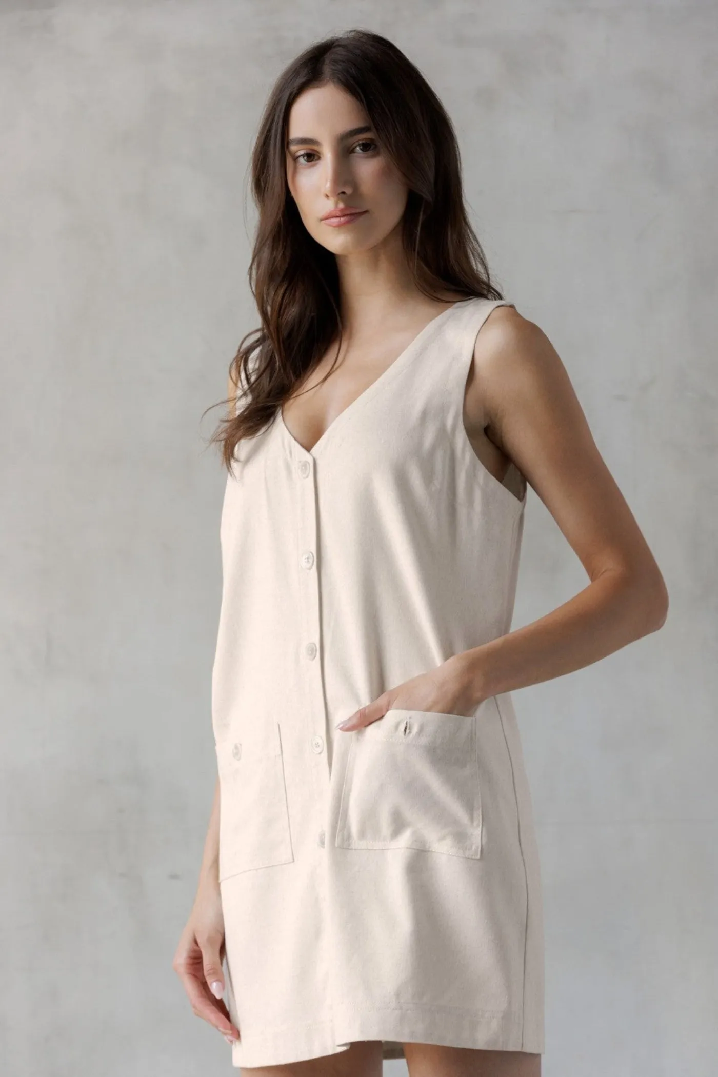 SANDY BUTTON FRONT UTILITY MINI DRESS Subtle pattern