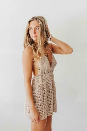 Balanced Light Office Smart Sandy Glow Crochet Mini Dress