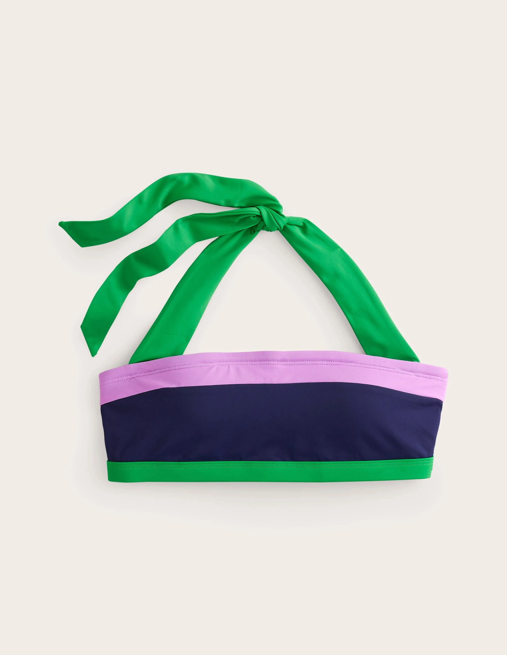 Anti Pilling Surface Lightweight Mesh Panels Santorini Bikini Top-Navy/ Green Colourblock