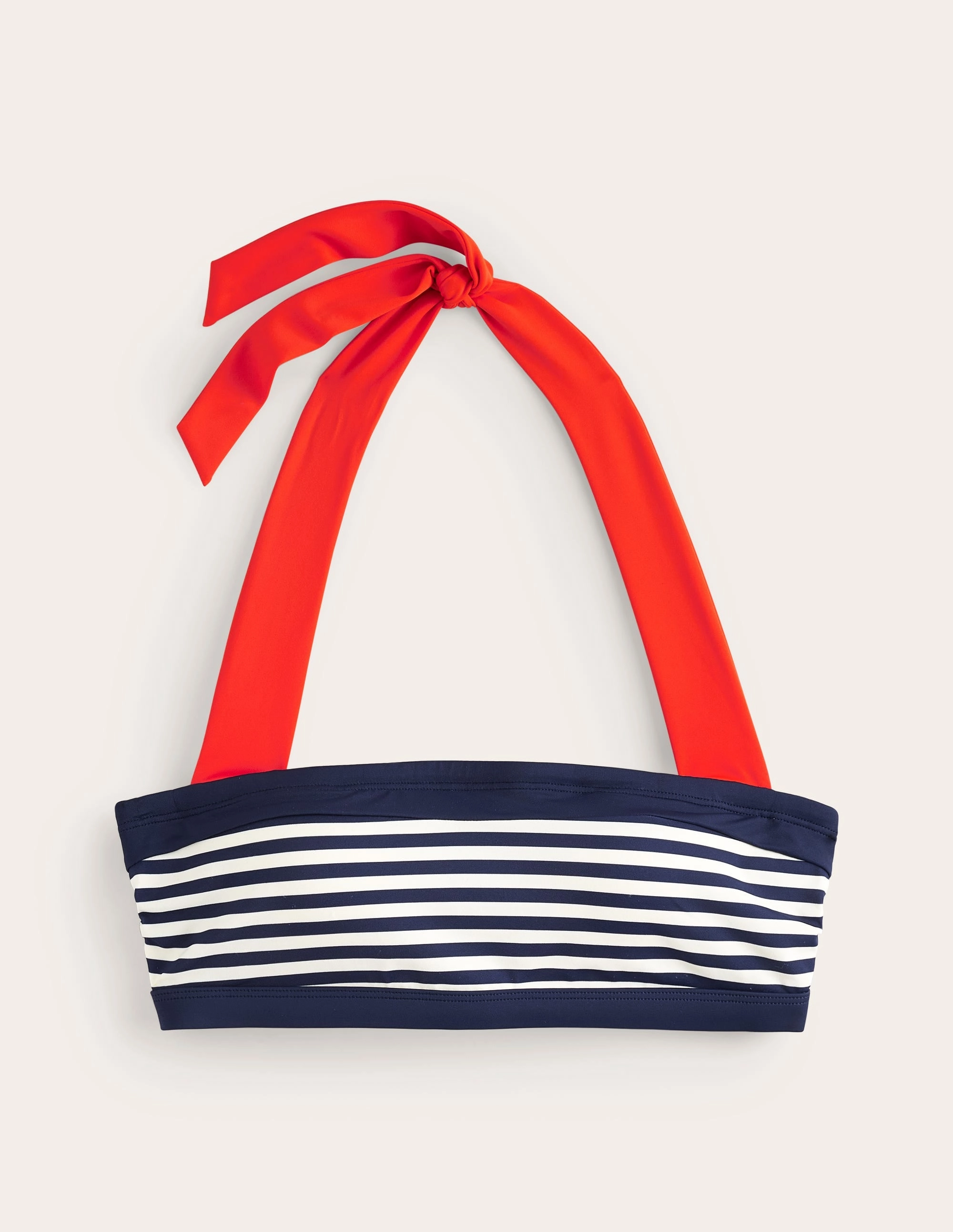 High Neck Cut Santorini Bikini Top-Red, Navy Stripe