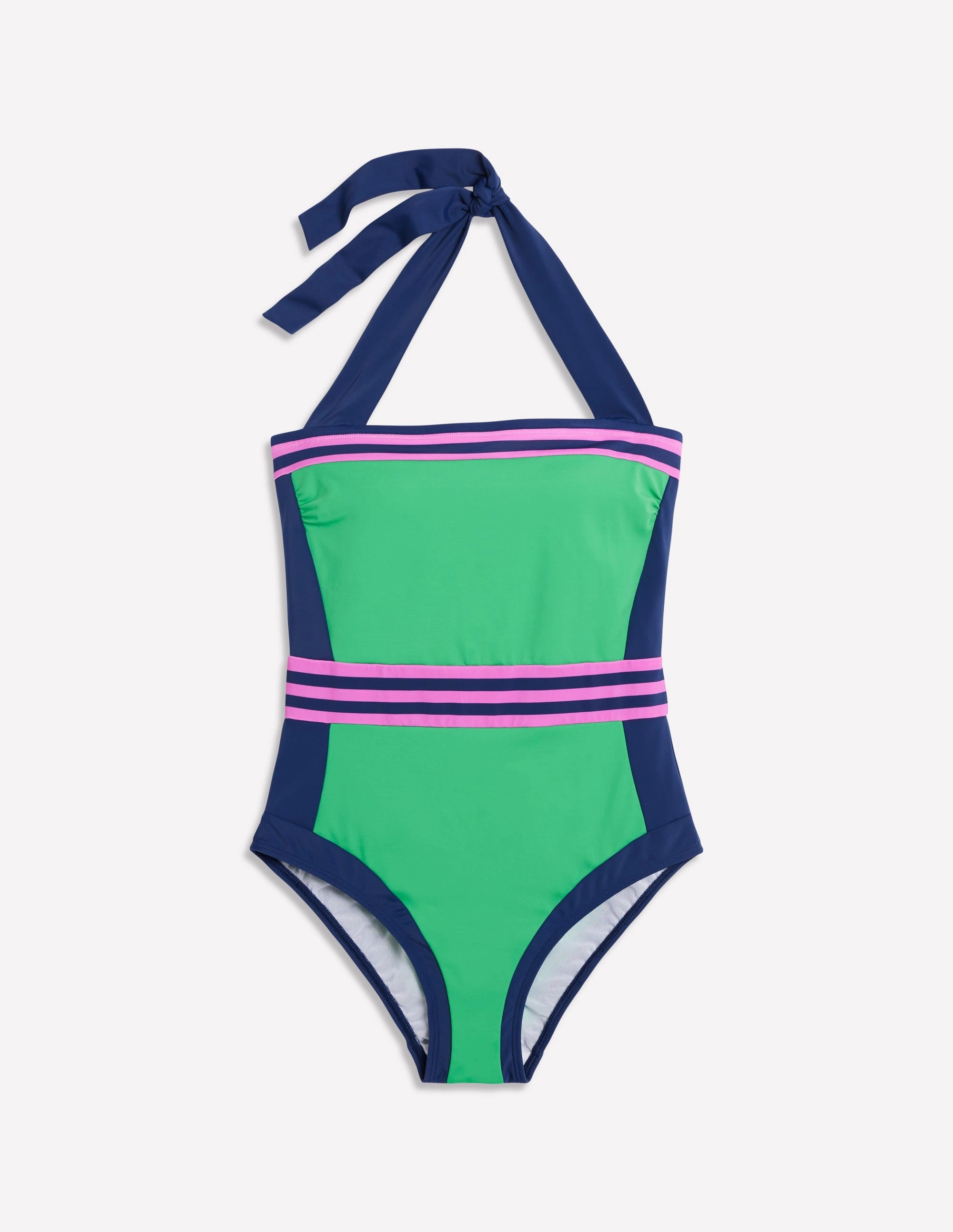 Santorini Halterneck Swimsuit-Green Colourblock Matte-Appearance Body Hugging Technology