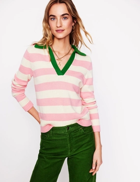 Sasha Cotton Striped Henley-Quartz Pink and Ivory Stripe Unstructured Silhouette
