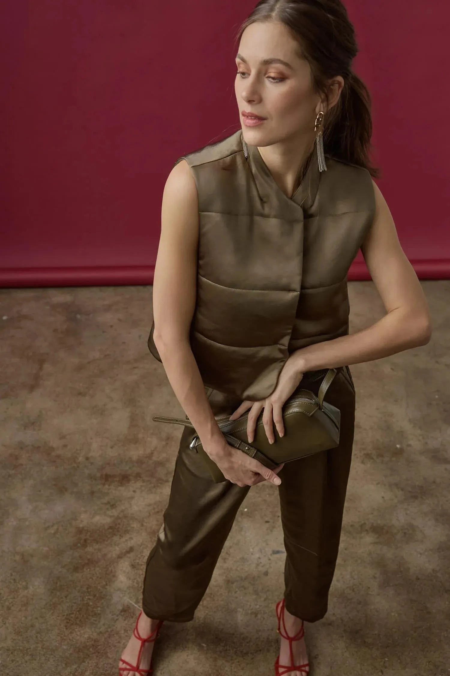 Everyday Use Satin Quilted Vest Parsley