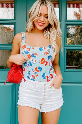 Love My Freedom NanaMacs Original Ribbed Printed Bodysuit (Lips) Sculpted Shape