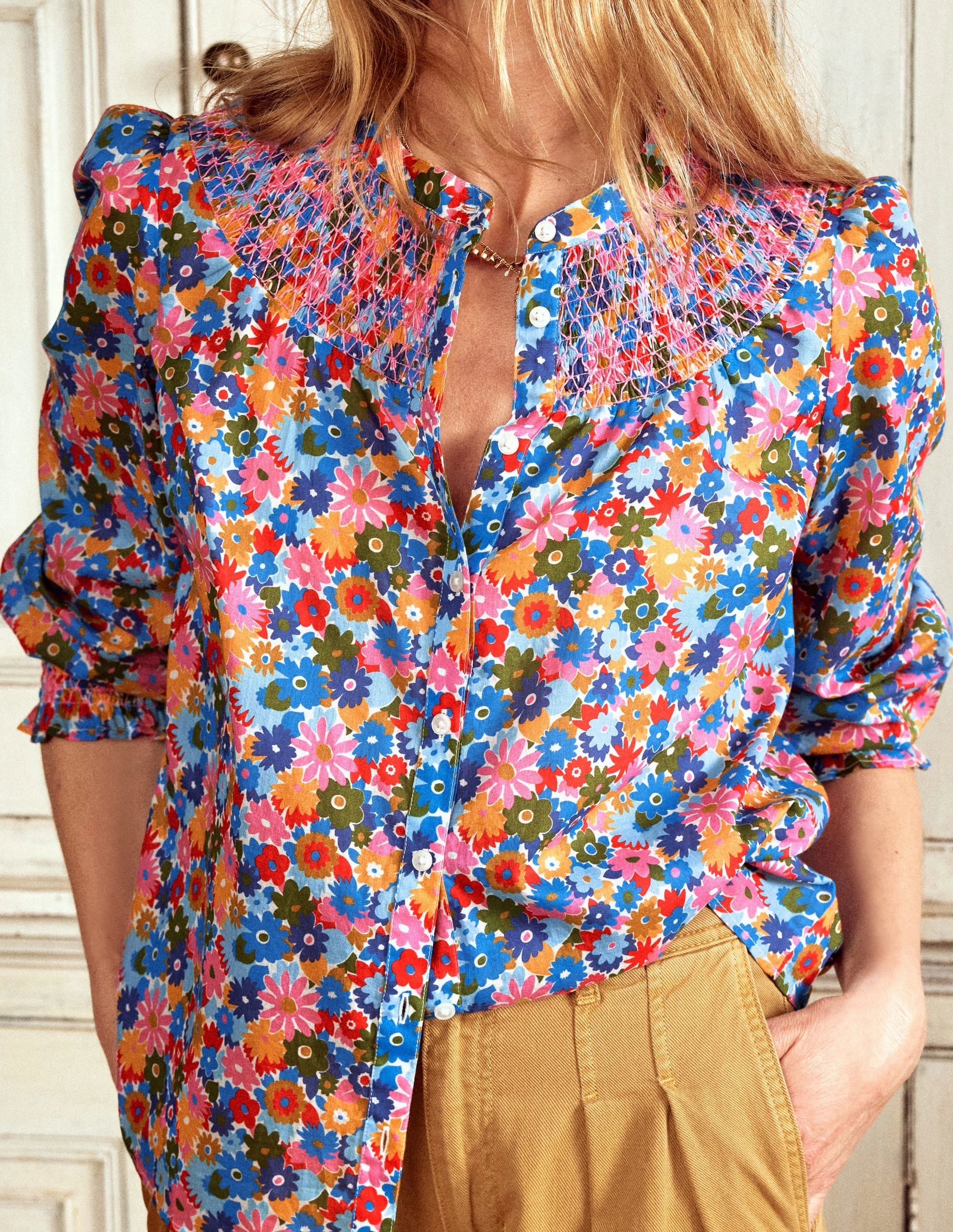 Bonded Seam Technology Effie Smocked Blouse-Multi, Paintbox Ditsy