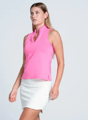 Pleated Placket Sleeveless CroppedLength Smooth Interior Lining