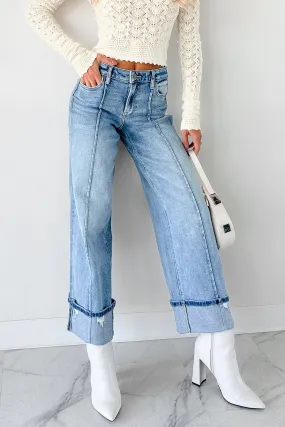 Isla Mid Rise Cuffed Wide Leg Hidden Jeans (Medium) Anti Slip Belt Loops Layered Look