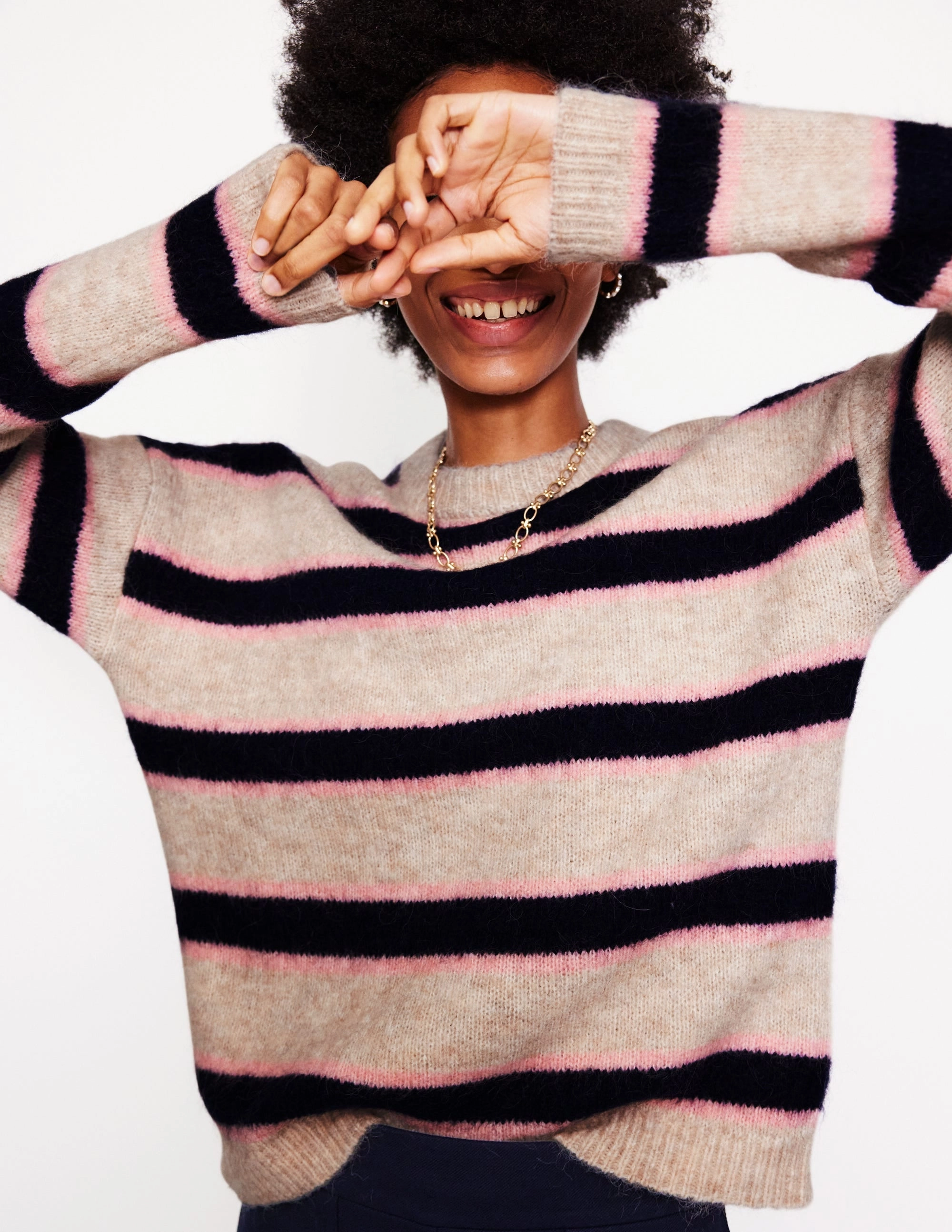 Rosemary Relaxed Fluffy Jumper-Oatmeal Melange, Navy MoistureWicking Technology City Warmth