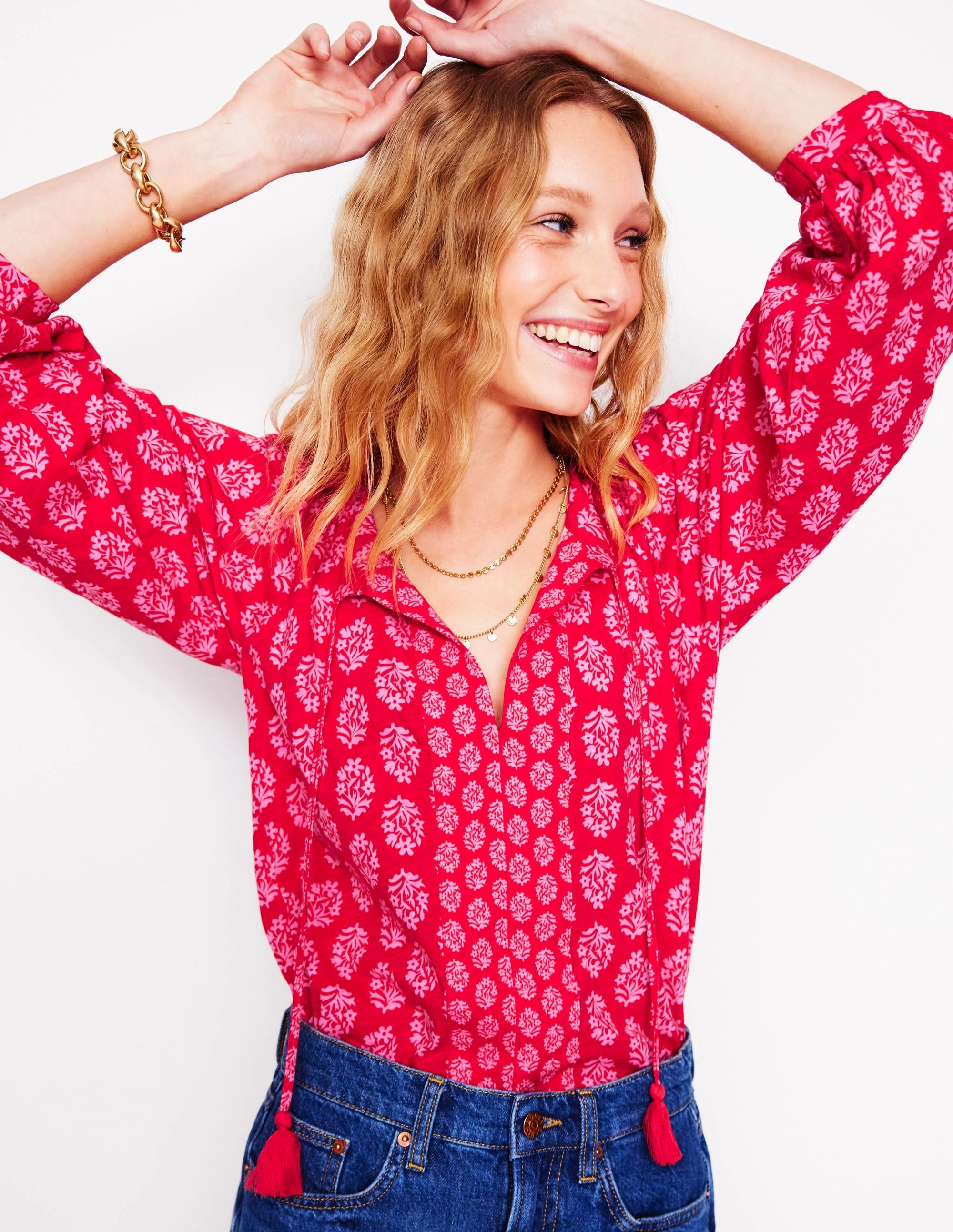 Blouson Sleeve Raglan Top-Posy Stamp MoistureWicking Technology Lightweight Fabric