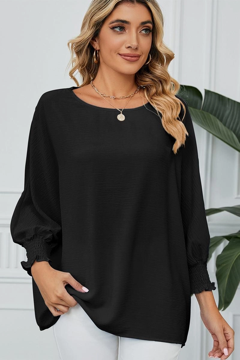 Bohemian style Quick Release Fastener SEVEN QUARTER SLEEVE LOOSE SHIFFON BLOUSE