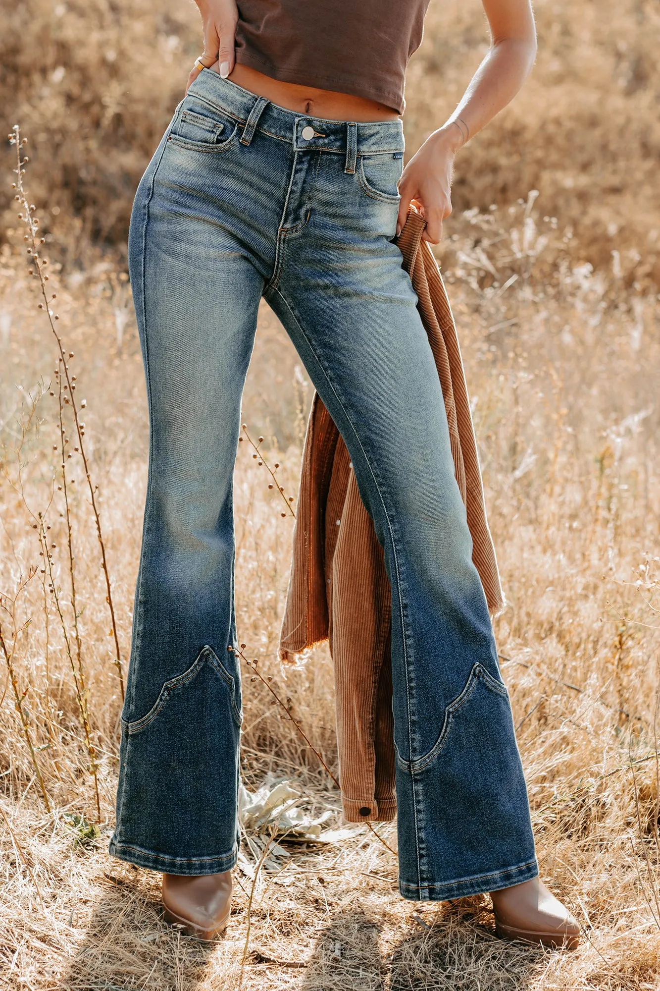 Match With All Non Restrictive Cut Seymour Mid Rise Western Flare Cello Jeans (Tint)