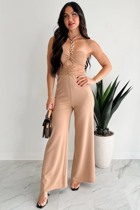 Sheer Ferocity Chain Strap Cutout Jumpsuit (Taupe) Fashion Layers
