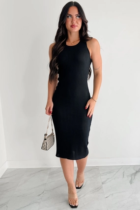 Half The Story Sleeveless Ribbed Midi Dress (Black) Active Outfit