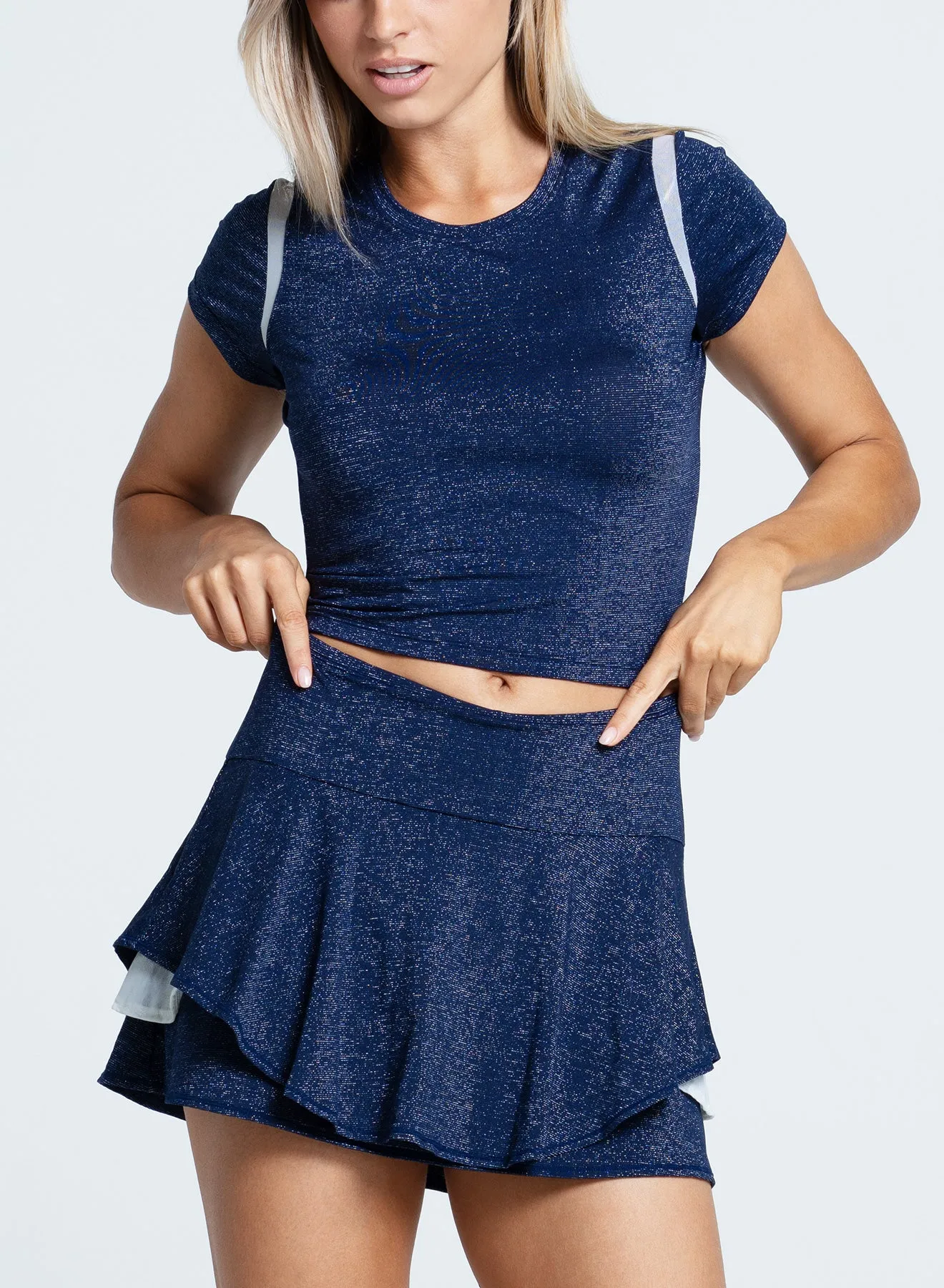 Shimmer Slim Tee CrossBackDesign Flattering Drape