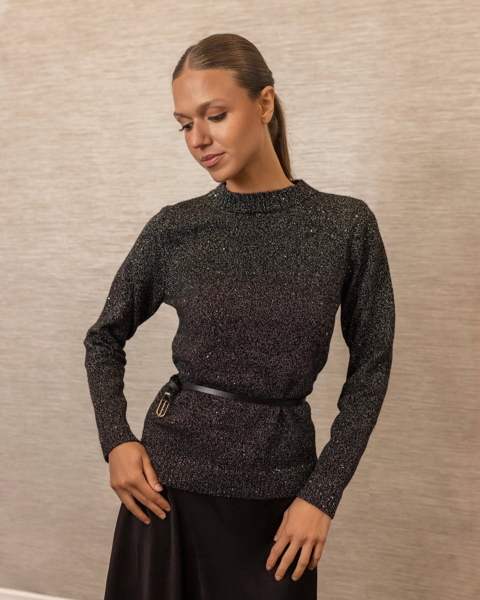 Shimmer sweater | Black Layered Hem Detailing StretchComfortDesign