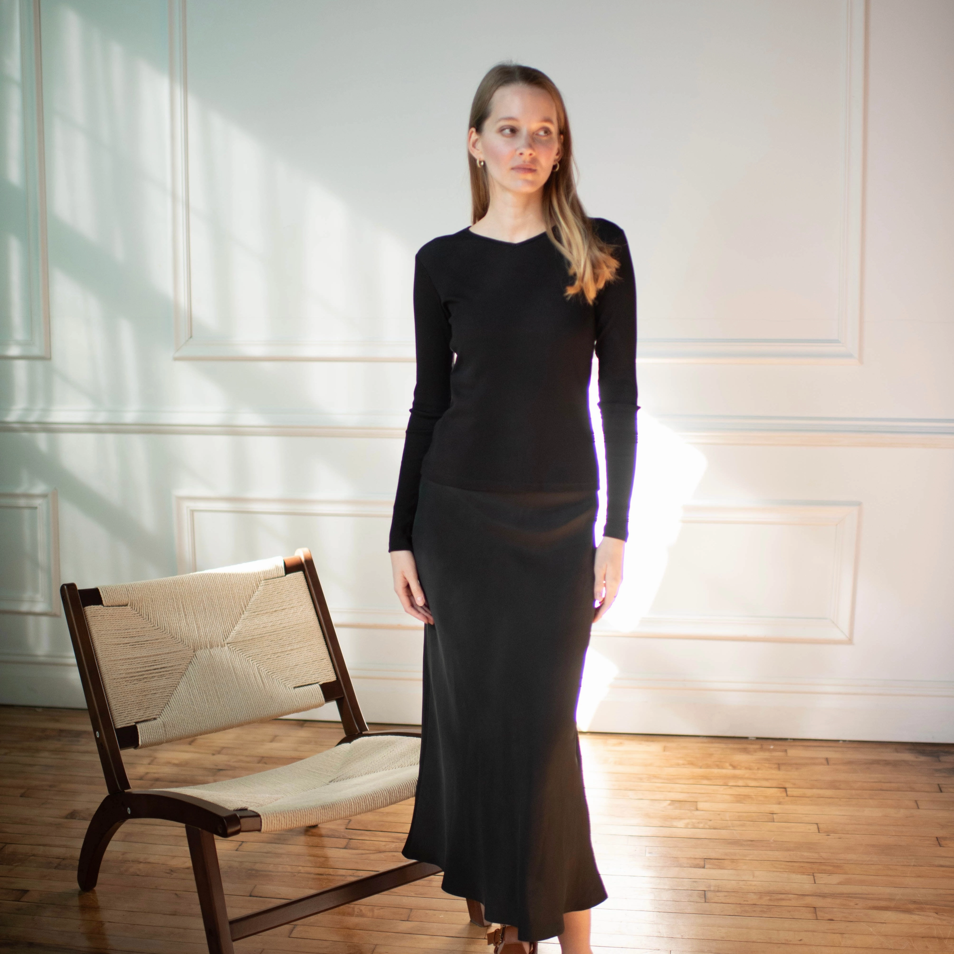 Ribbed V-neck Tee | Black ReflectiveAccents Fade Resistant Coating