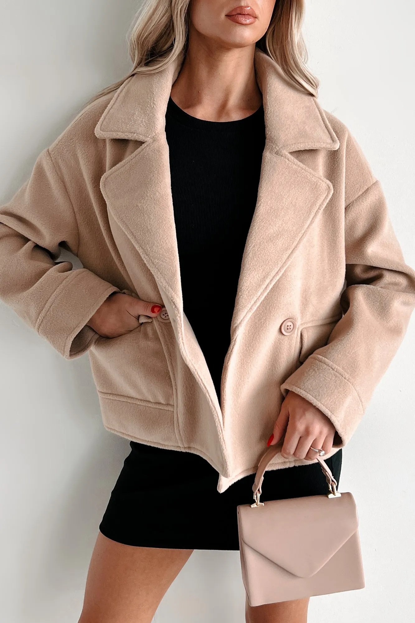 Ribbed Knit Cuffs Ventilation Panels Shiloh Fuzzy Knit Jacket (Light Taupe)