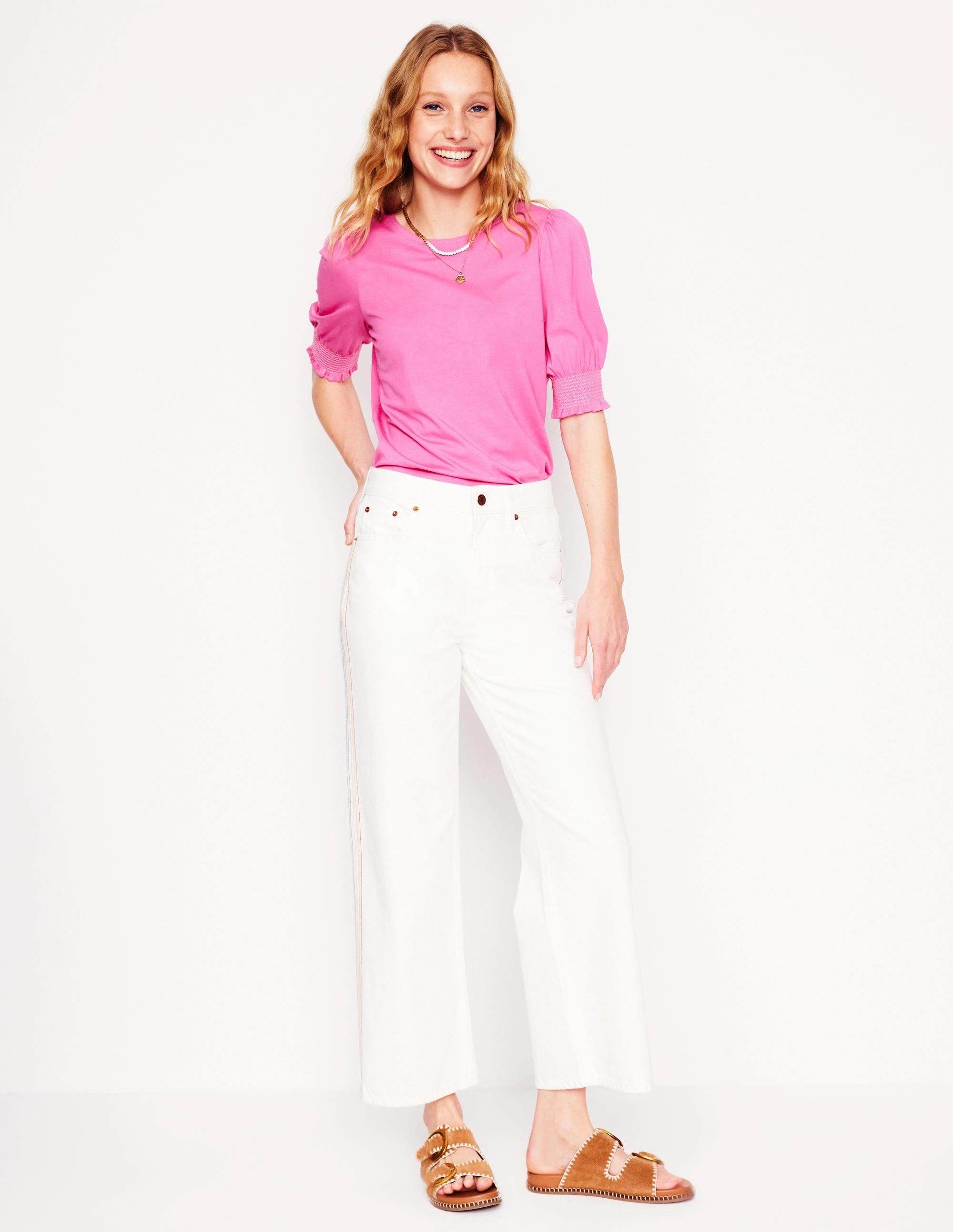 Short Sleeve Smocked Cuff Top-Tickled Pink Petal Sleeve Architecture Multipurpose Design