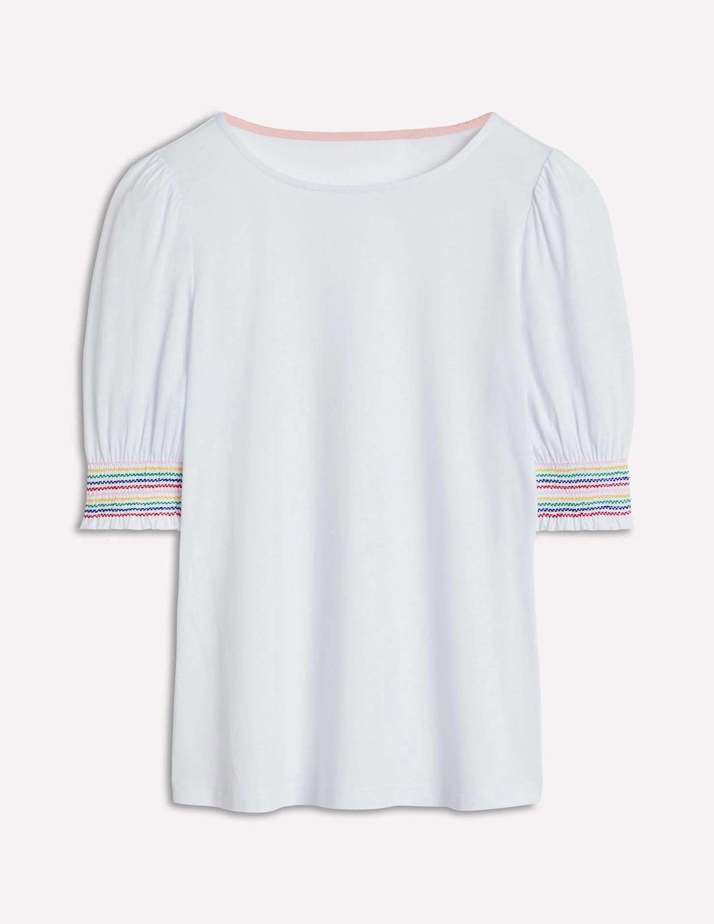 Comfortable fit Short Sleeve Smocked Cuff Top-White