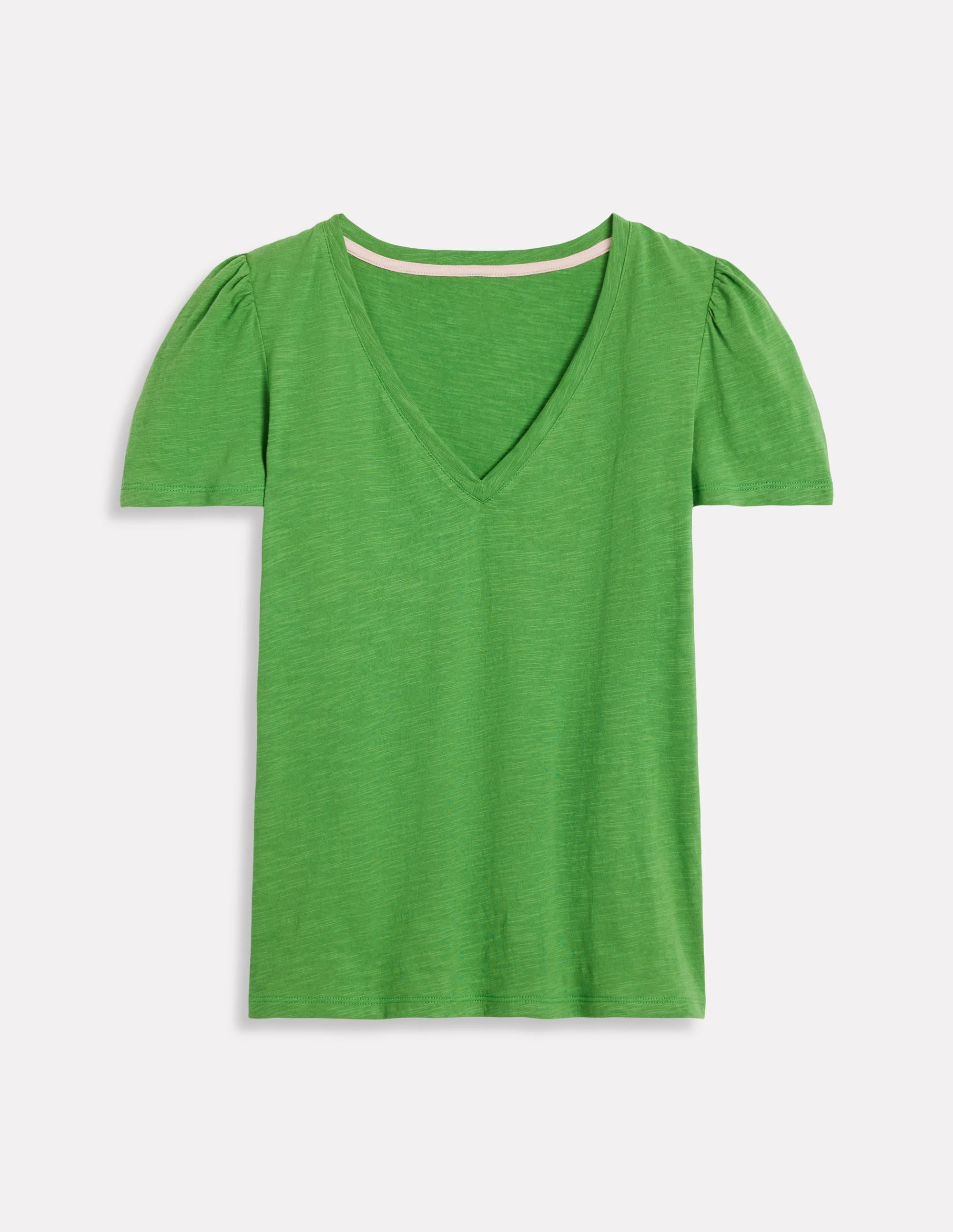 Short Sleeve V Neck T-shirt-Paradise Green Knit Fabric Technology Two Tone Weave