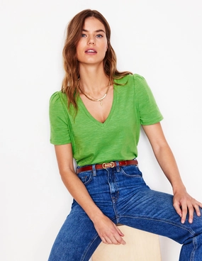 Thermal Regulating Fabric Tencel Blend Fabric Short Sleeve V Neck T-shirt-Paradise Green