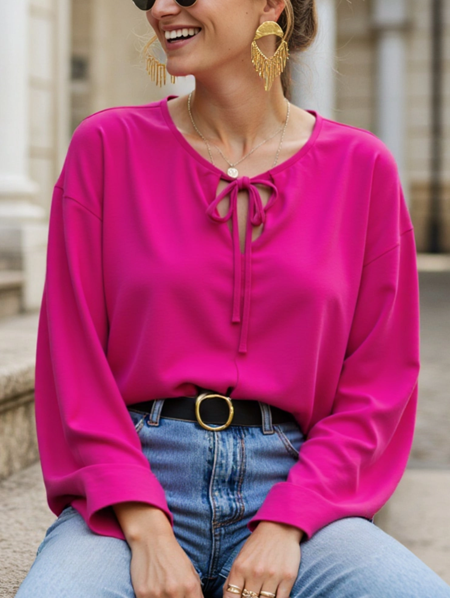 FlexibleCuffs OdorResistant Fabric Short V-Neck Lace-Up Casual Top for Women