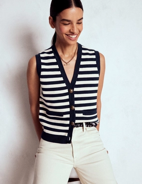 Thermal regulation Holly Knitted Waistcoat-Navy and Ivory Stripe