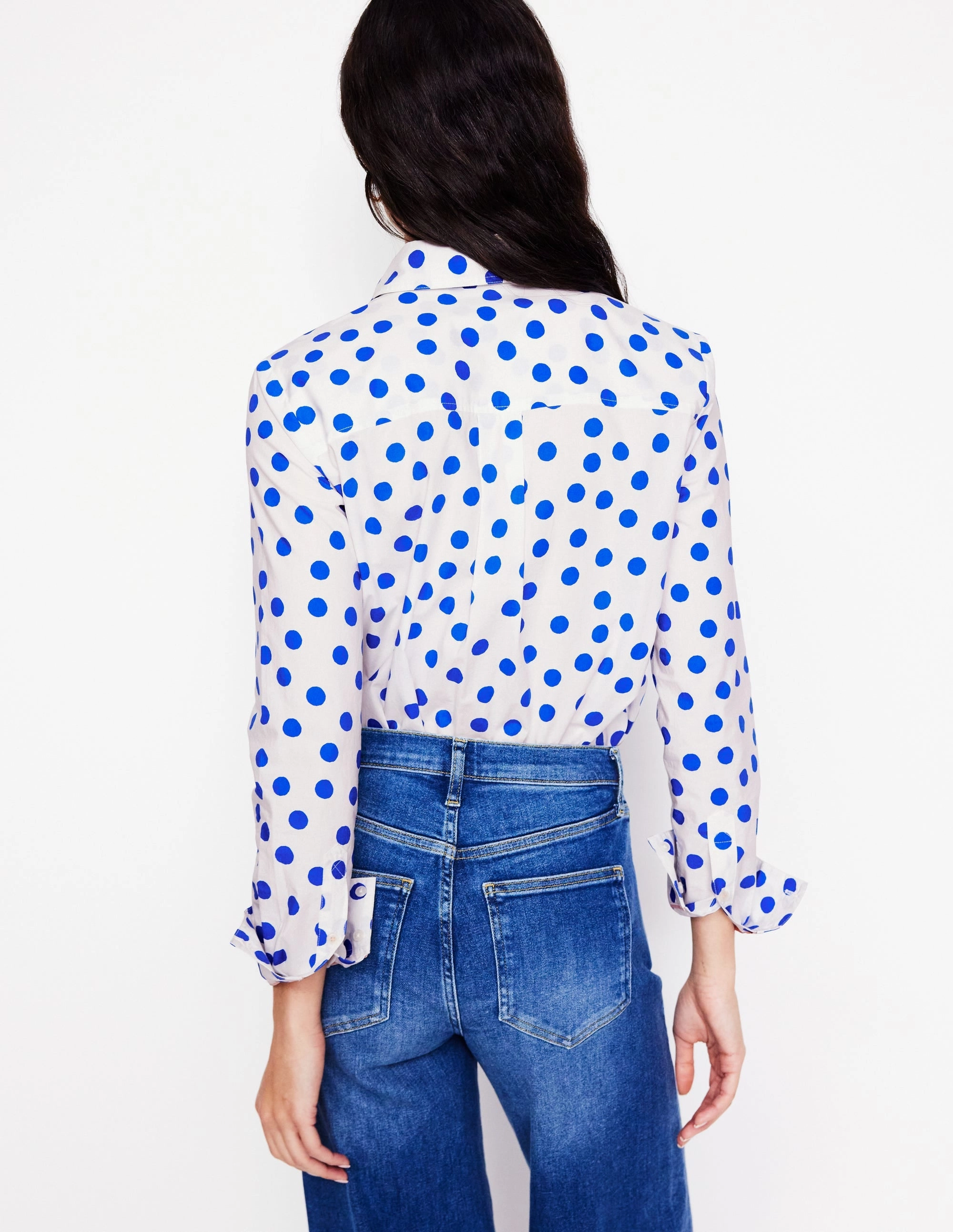 MidweightJersey Sienna Cotton Shirt-Ivory, Blue Abstract Dot