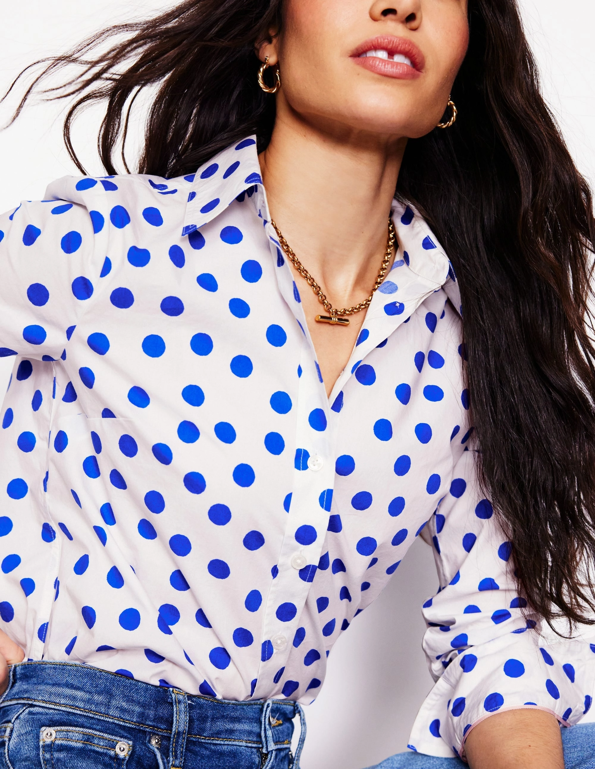 Bold Design Sienna Cotton Shirt-Ivory, Blue Abstract Dot