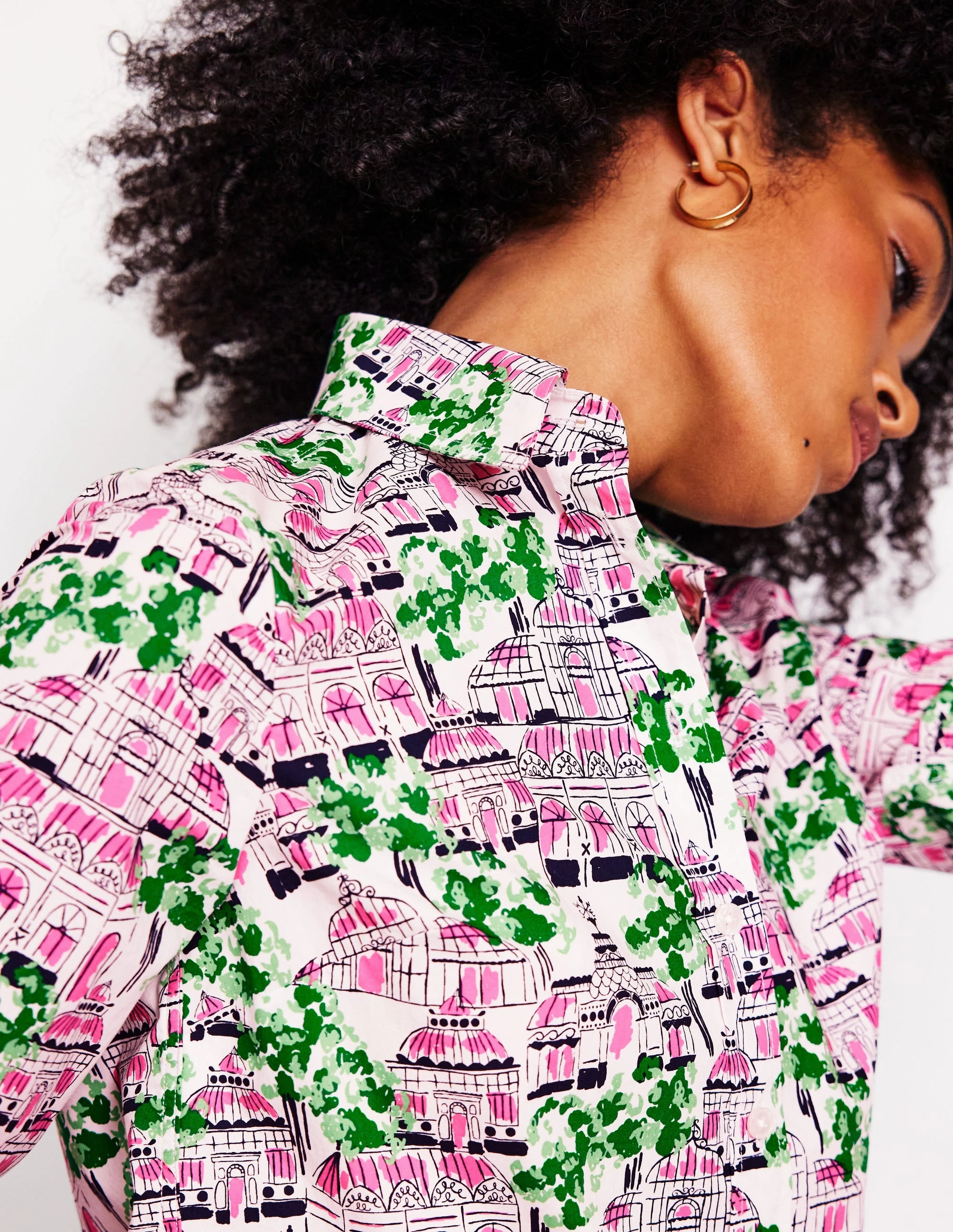 Sienna Cotton Shirt-Ivory, Botanical Greenhouse AllDayComfortFit