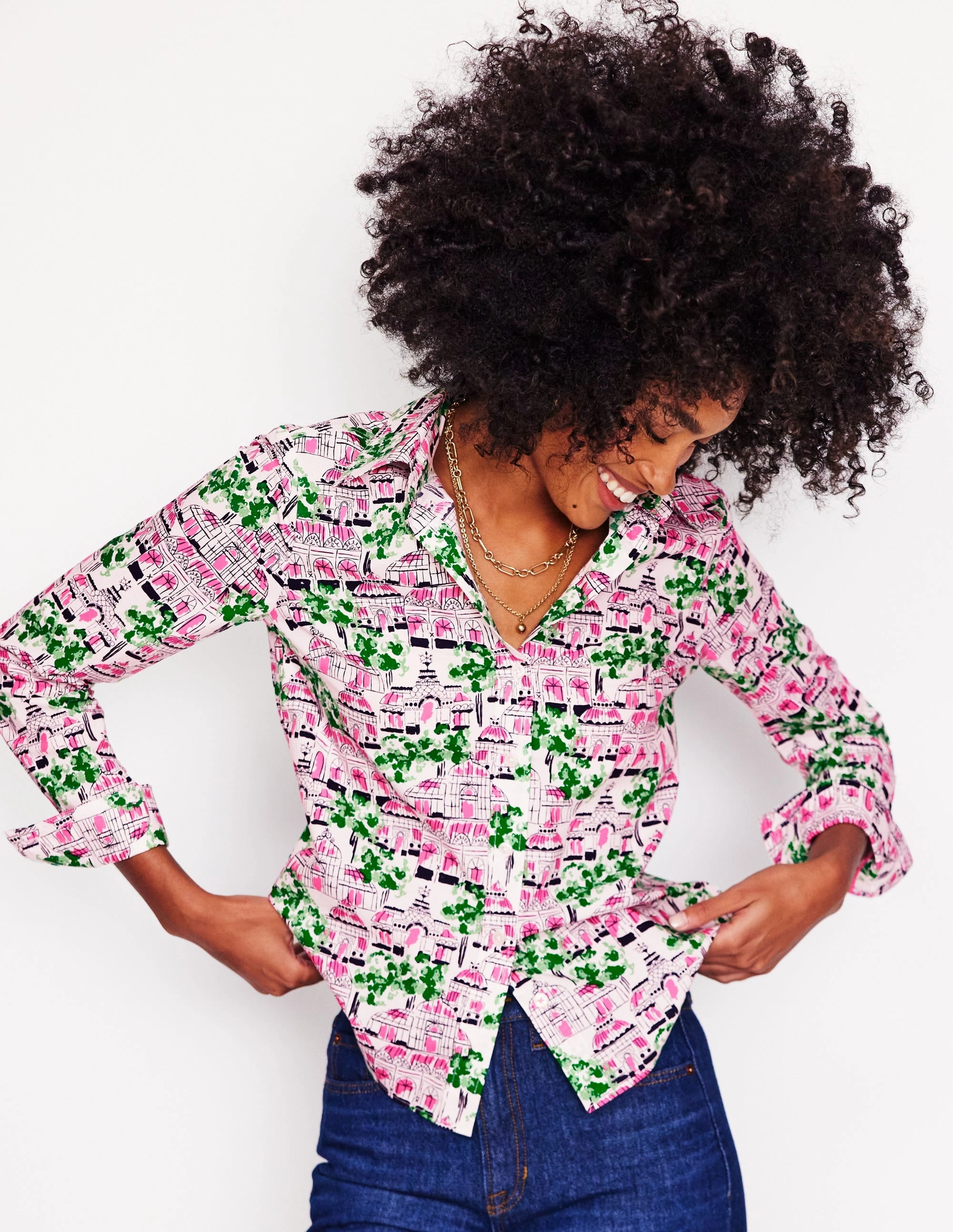 Modular Layering System Sienna Cotton Shirt-Ivory, Botanical Greenhouse