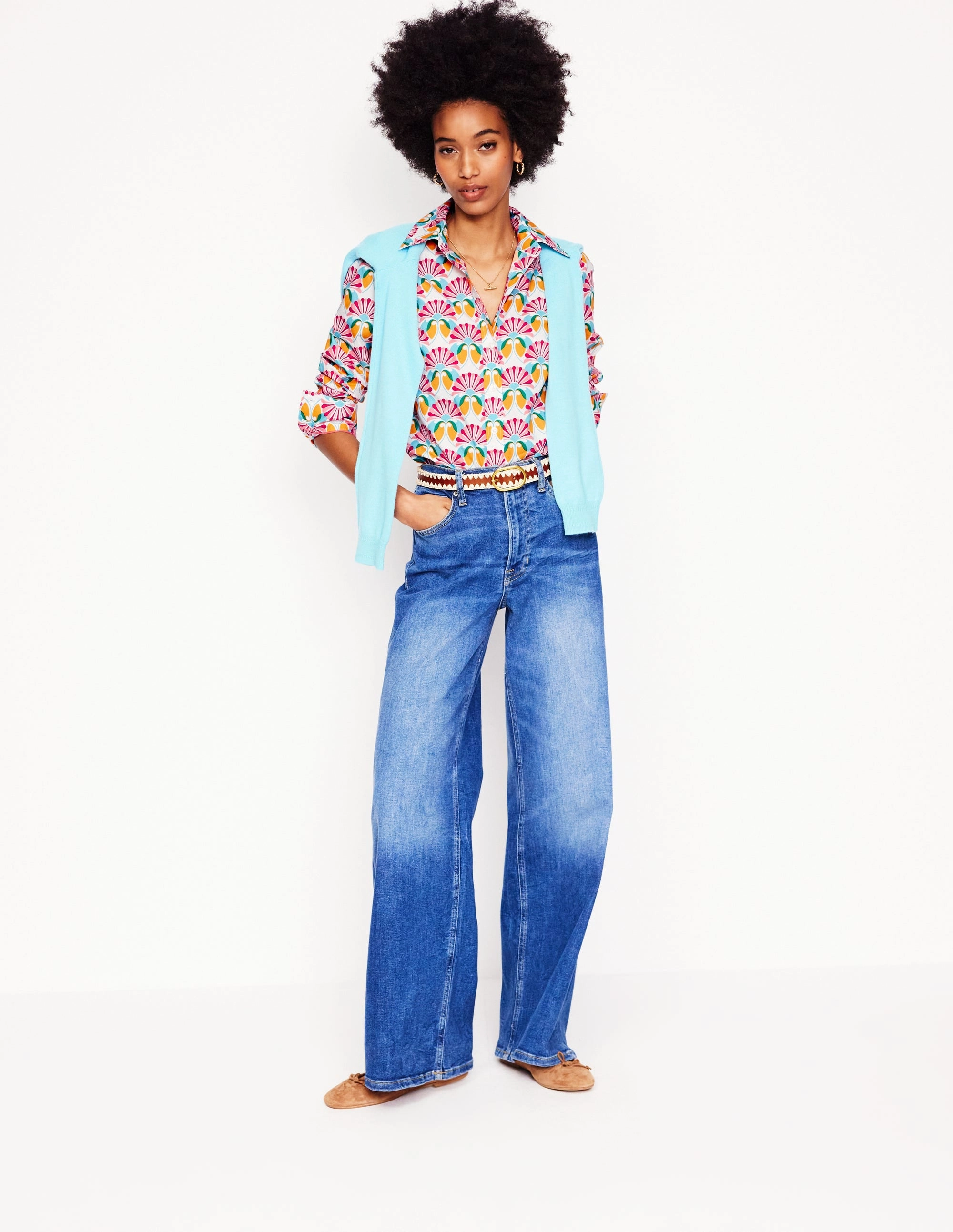 Sienna Cotton Shirt-Ivory, Daisy Bloom Geo Stretch Blouse