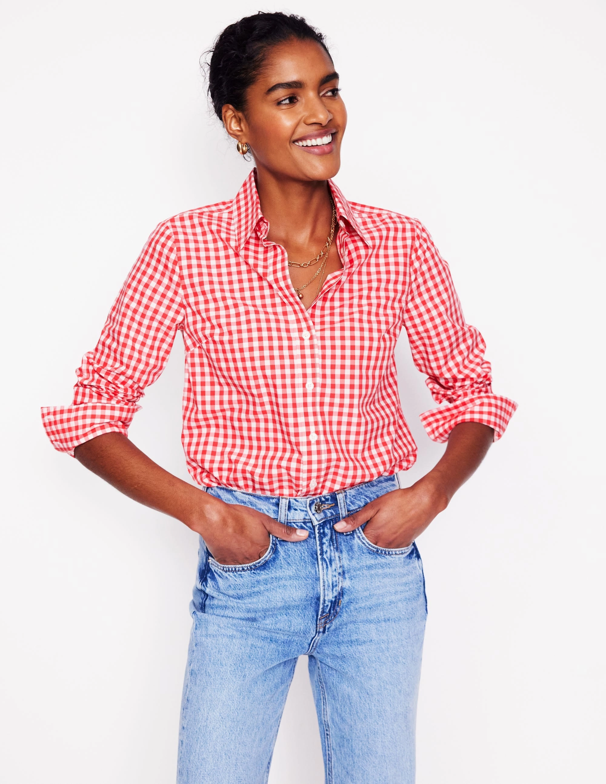 Built In Filter Layer Sienna Cotton Shirt-Jam Red Gingham