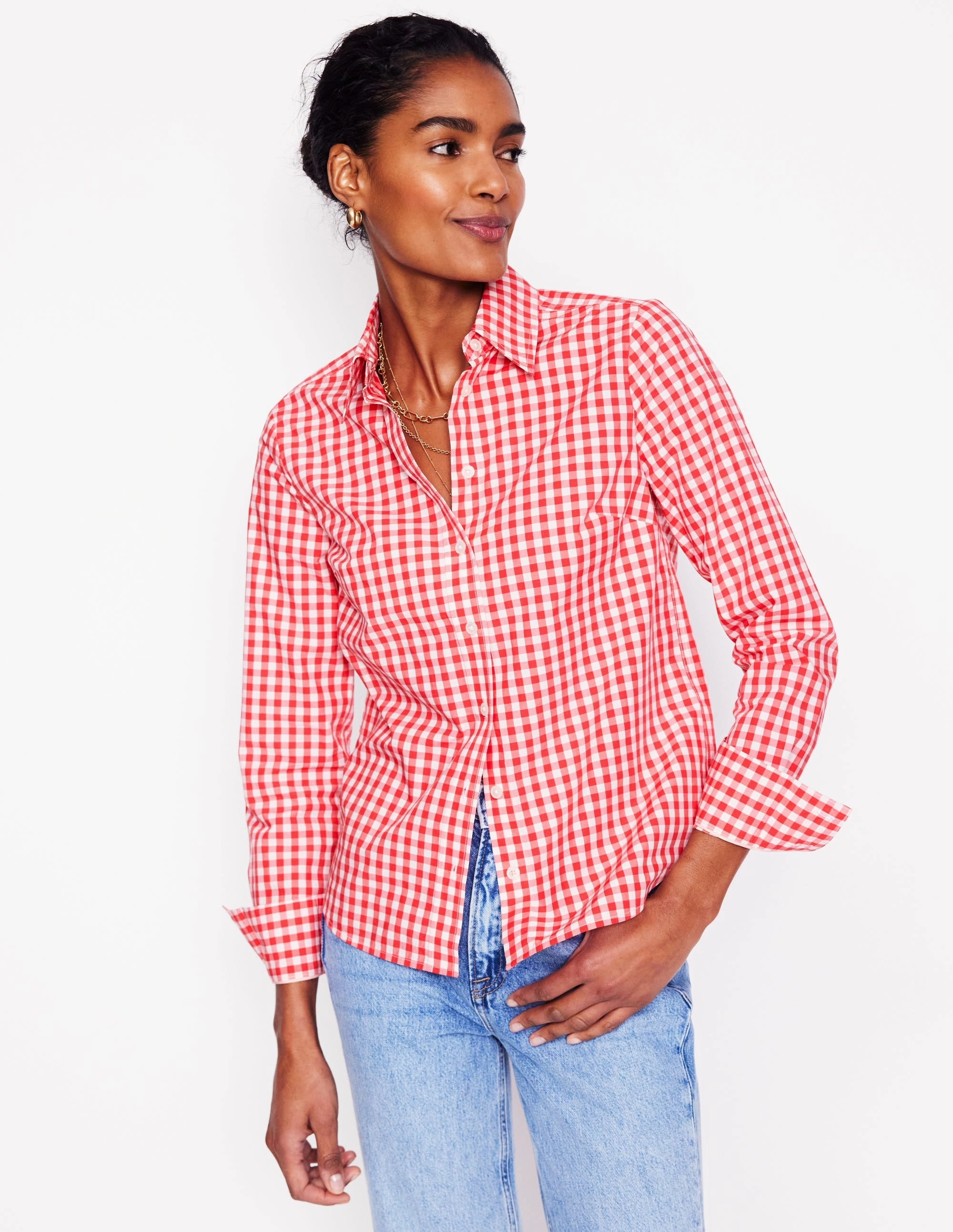 Sienna Cotton Shirt-Jam Red Gingham Ventilated Side Panels