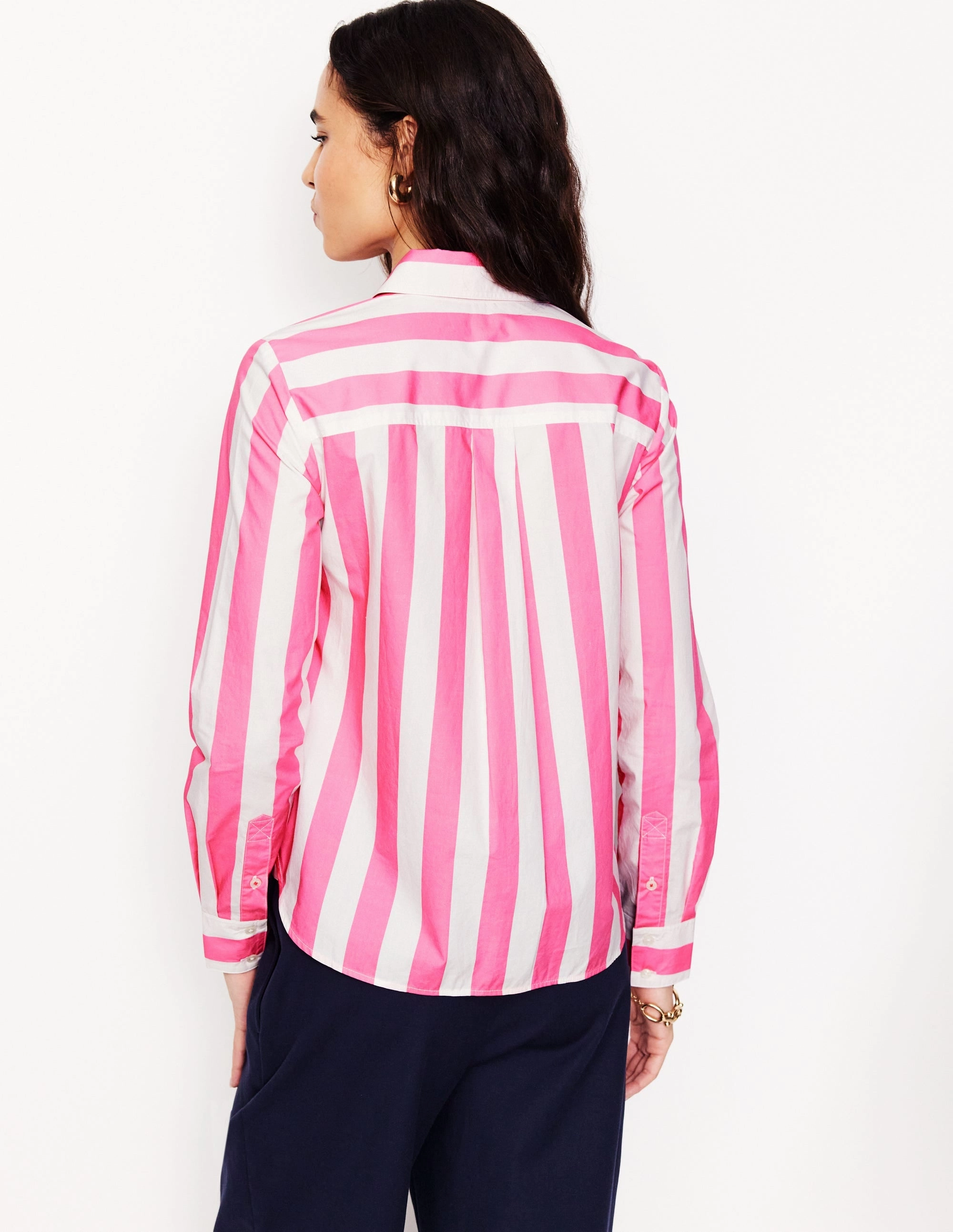 Sienna Cotton Shirt-Pink Rose Wide Stripe Soft Material Four Way Stretch Material