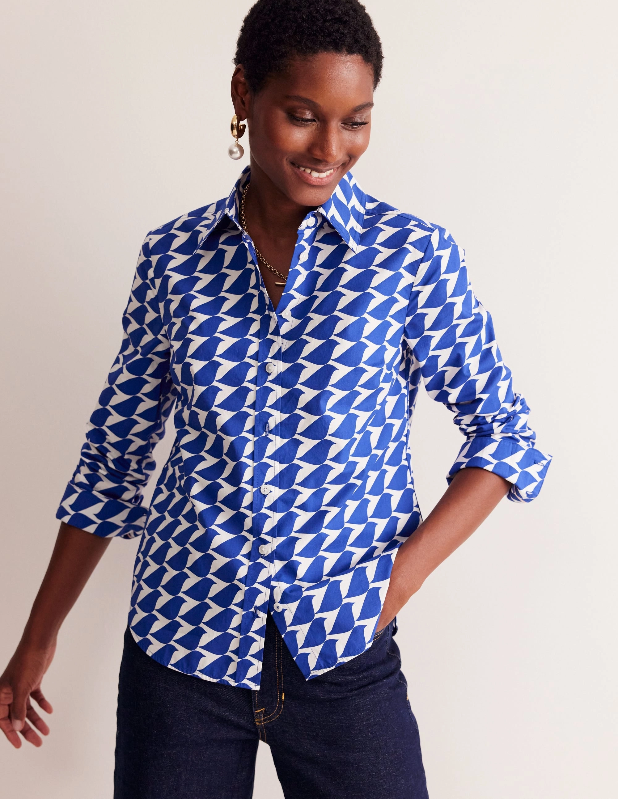 Sienna Cotton Shirt-Sapphire Blue, Birdie Elegant Cardigan DoubleLayered