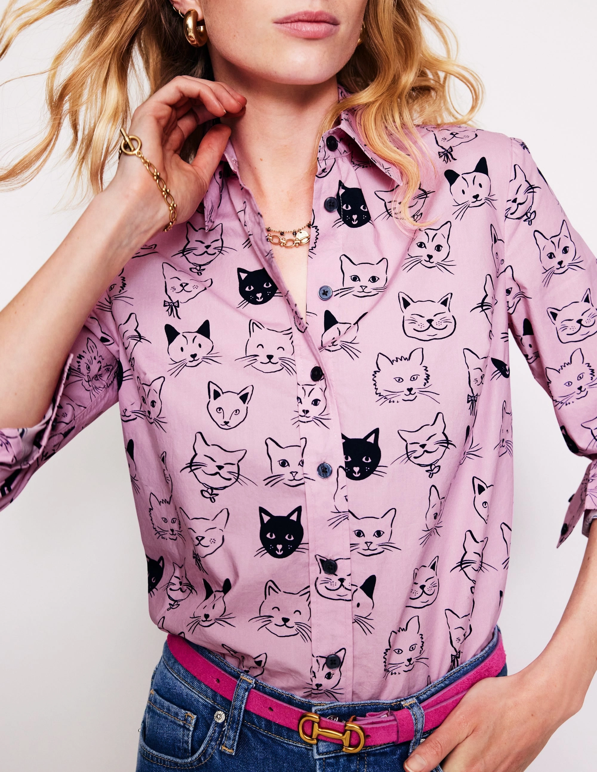 Sienna Cotton Shirt-Soft Lavender, Cats Basic Tee HighNeckline