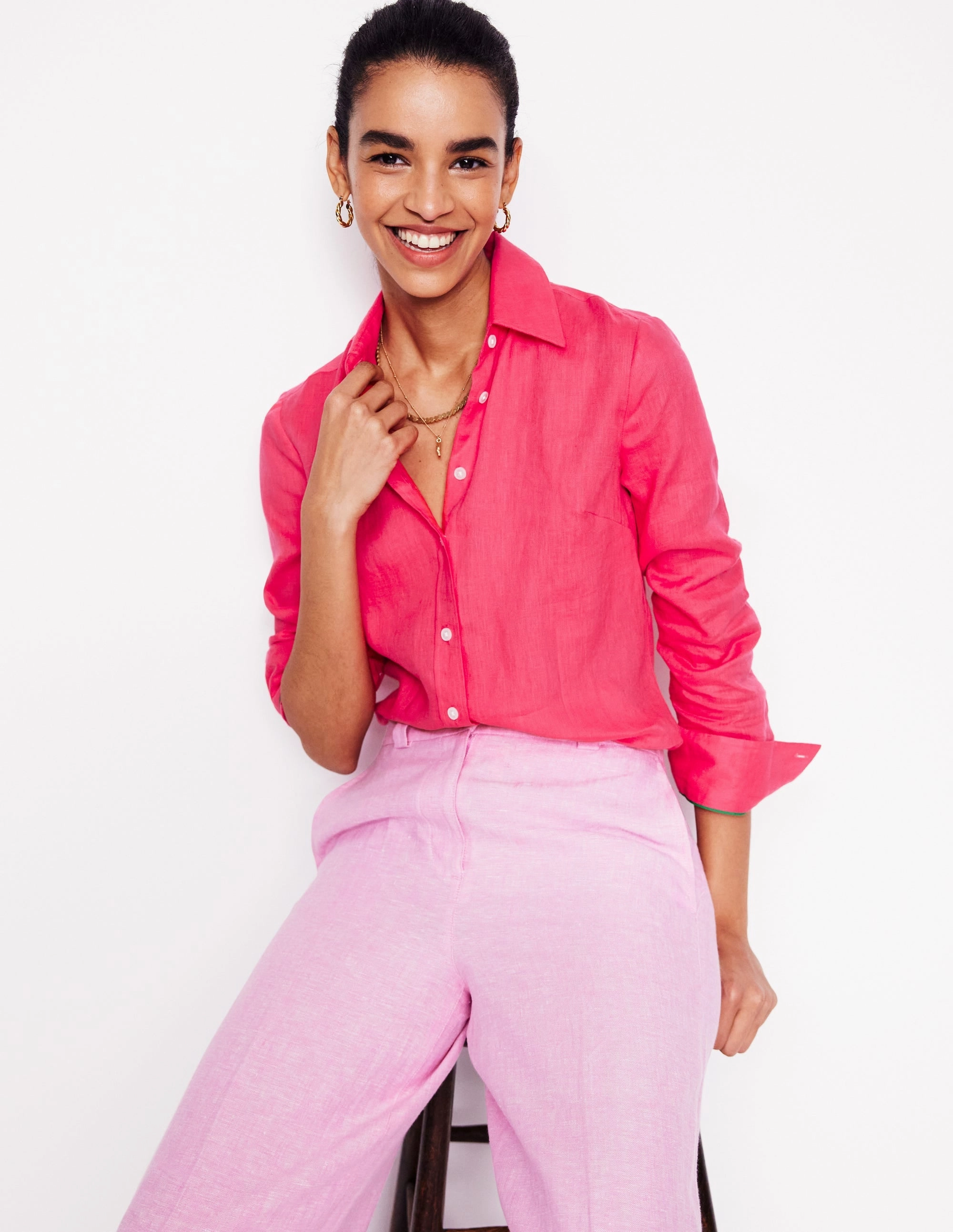 Durable Overlock Stitch Sienna Linen Shirt-Camelia Pink