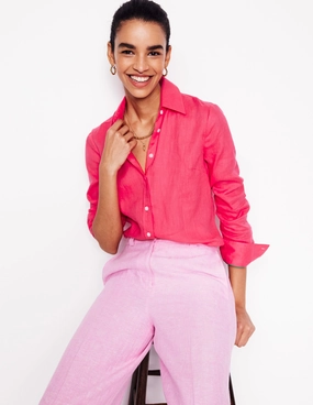 Durable Overlock Stitch Sienna Linen Shirt-Camelia Pink