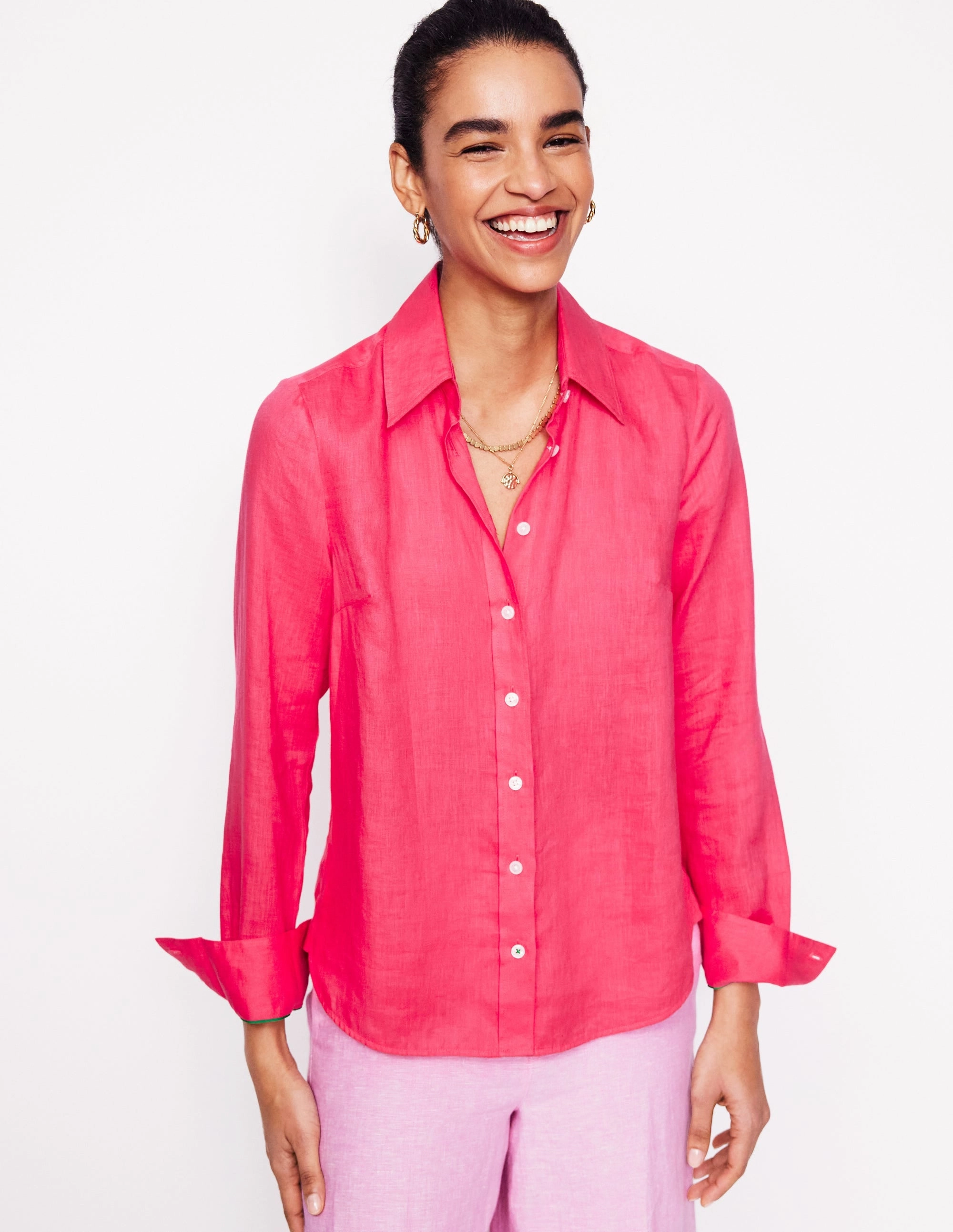 Sienna Linen Shirt-Camelia Pink HiddenStoragePocket