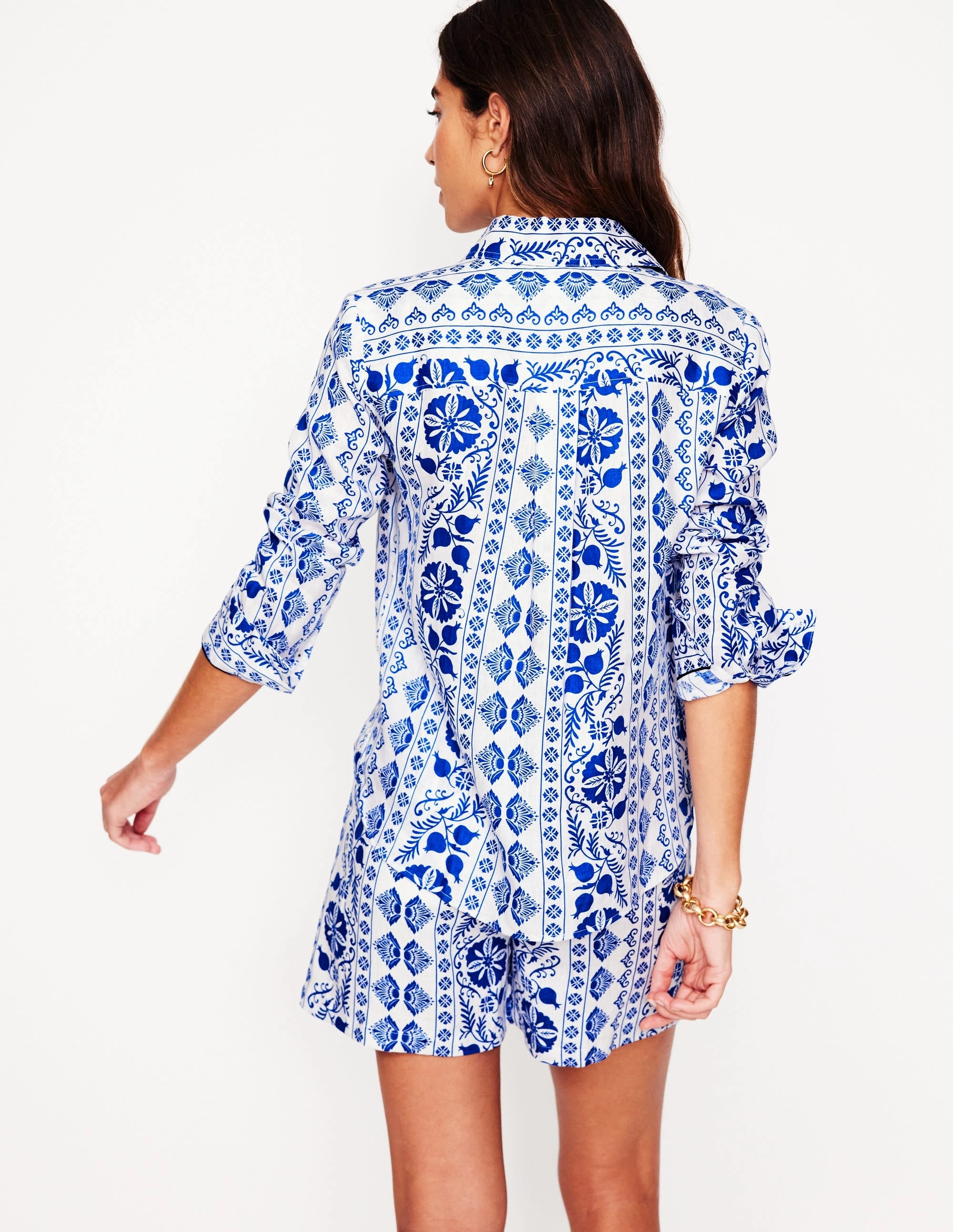 Sienna Linen Shirt-Ivory, Ornate Border UV protection layer TearResistant